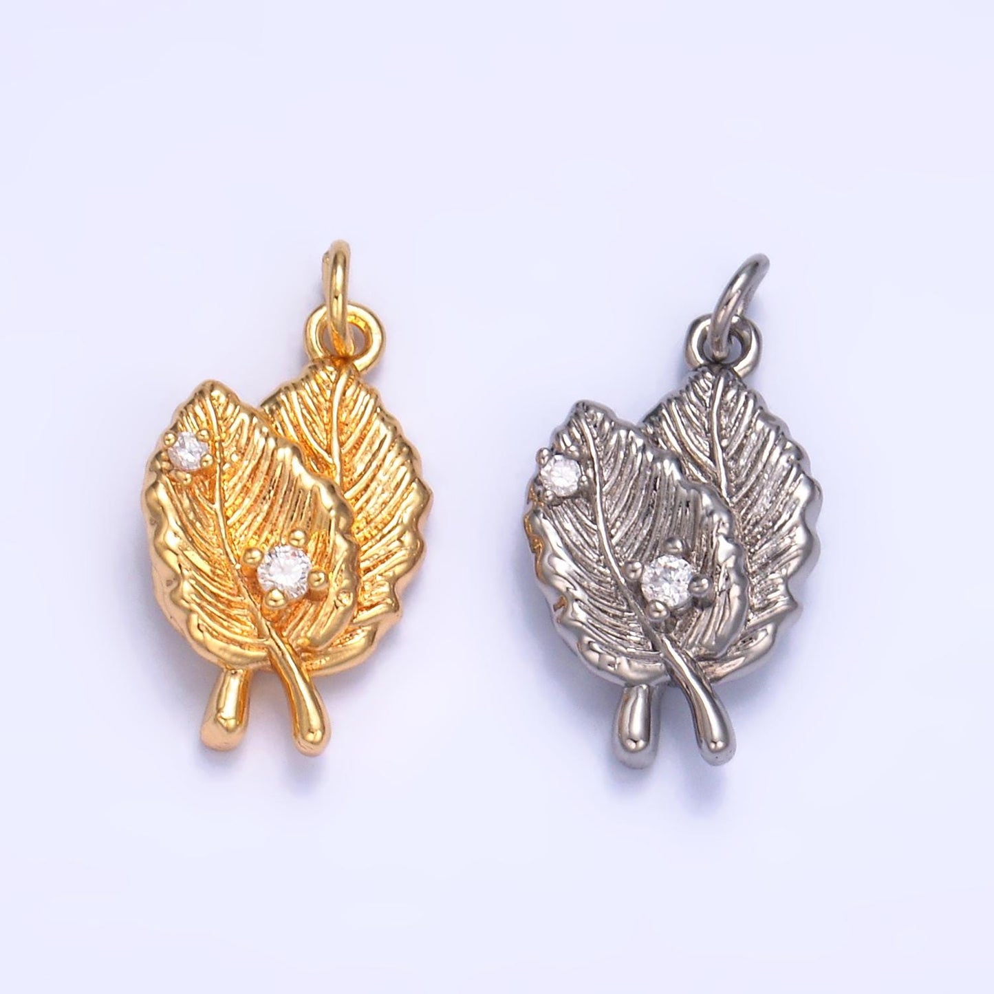 Mini Gold Leaf Charm Silver Autumn Fall Leaves Charm W794