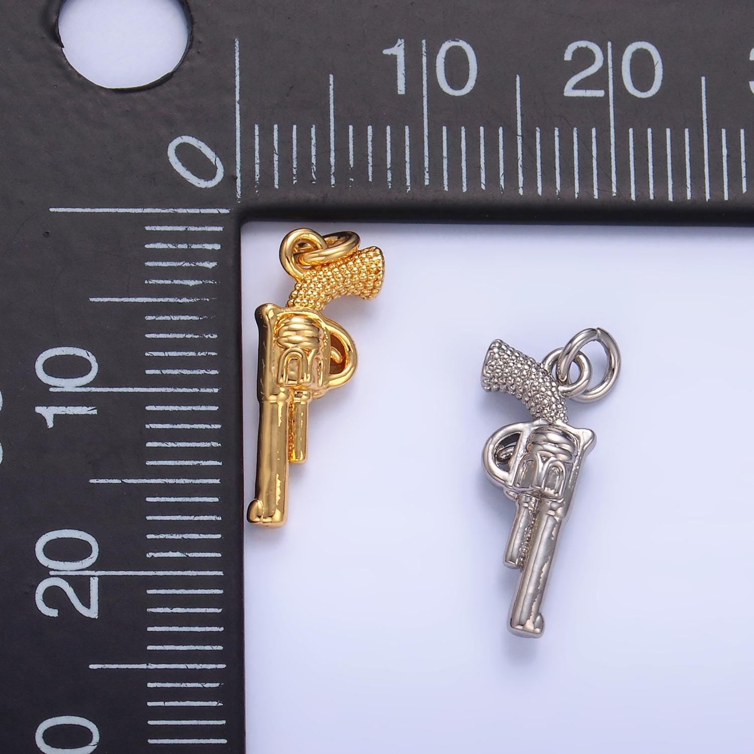 Mini revolver pistol pendant 24k gold plated gun charm, necklace bracelet charm pendant Cowboy Police Inspired Jewelry W798