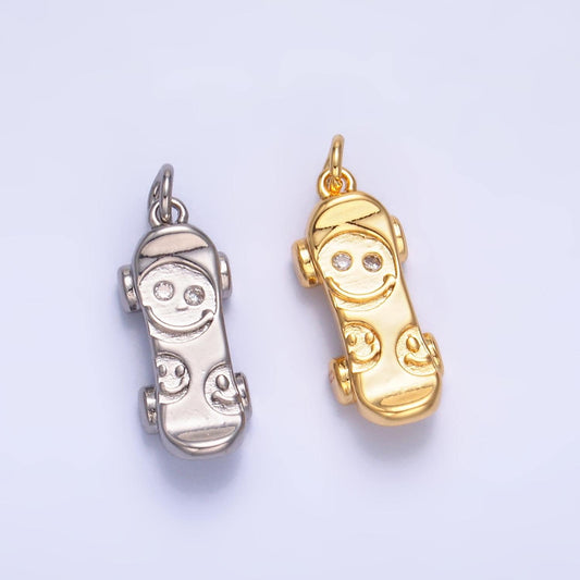 Skate board pave charm Silver skate board pendant 16.6x6.7mm Sport jewelry outdoor activity inspired, metro style design w792
