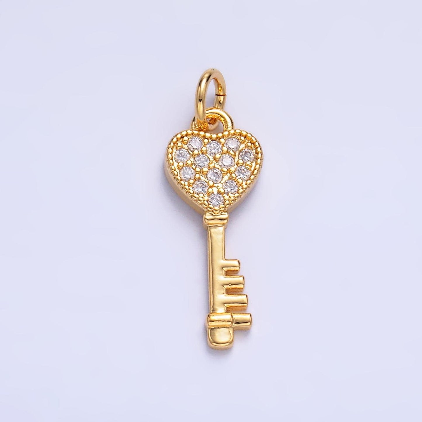 24K Gold Filled Micro Paved CZ Heart Padlock Key Charm | W800