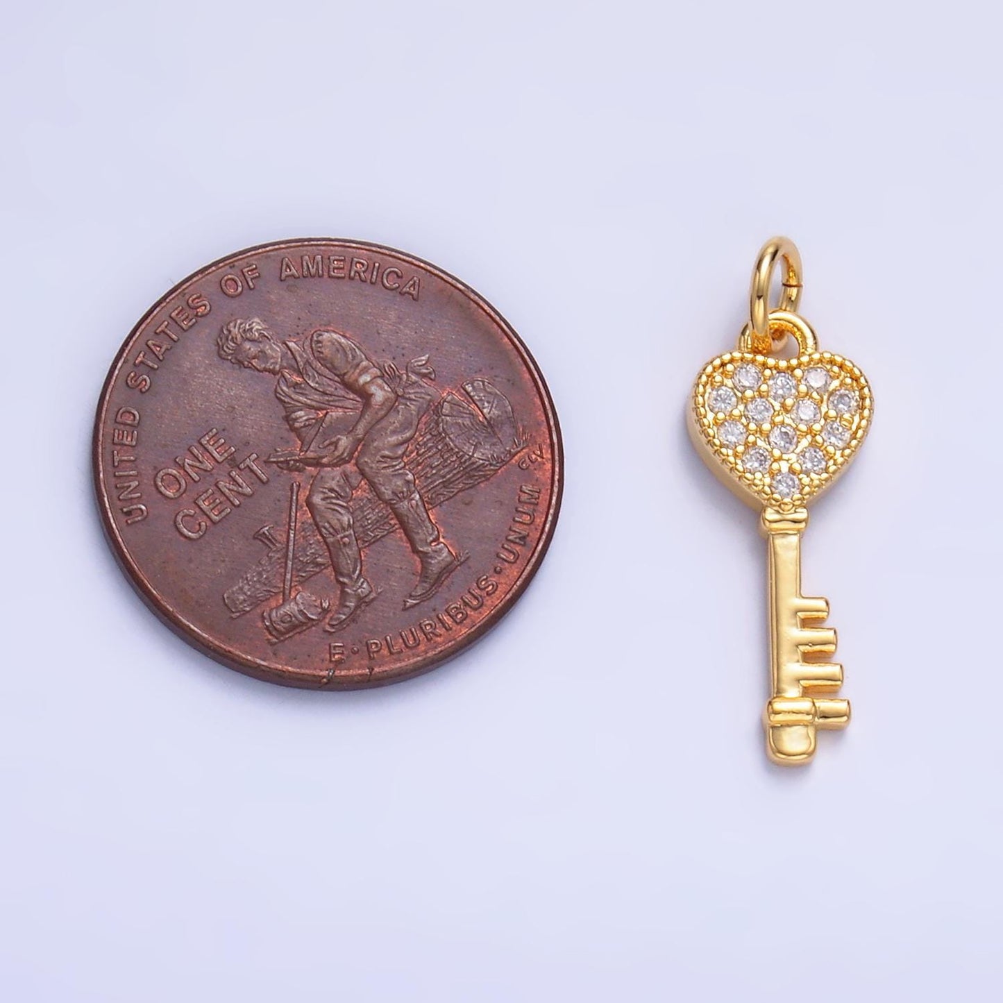 24K Gold Filled Micro Paved CZ Heart Padlock Key Charm | W800
