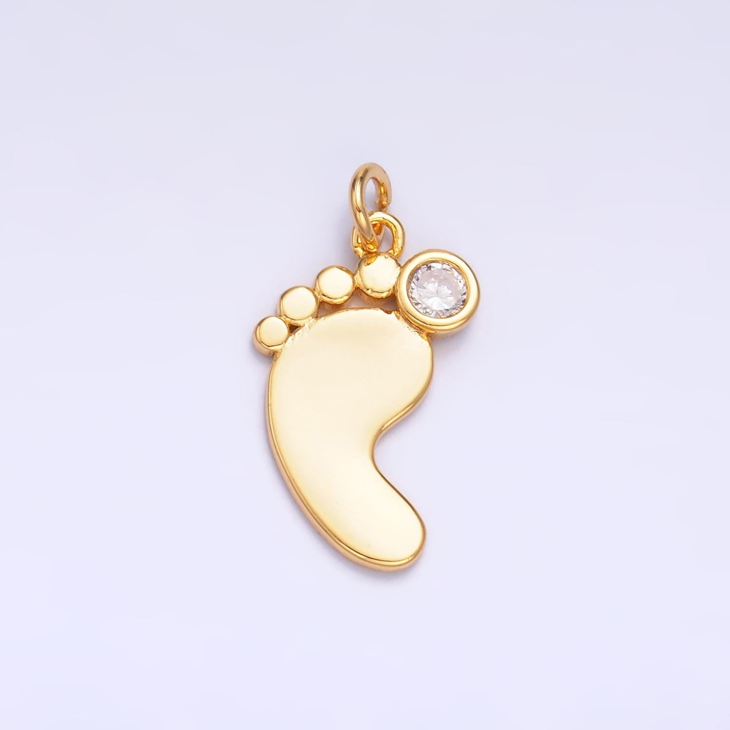 24K Gold Filled CZ Baby Feet Charm in Gold & Silver for Baby Shower Gift Idea Jewelry Making Supply | W791