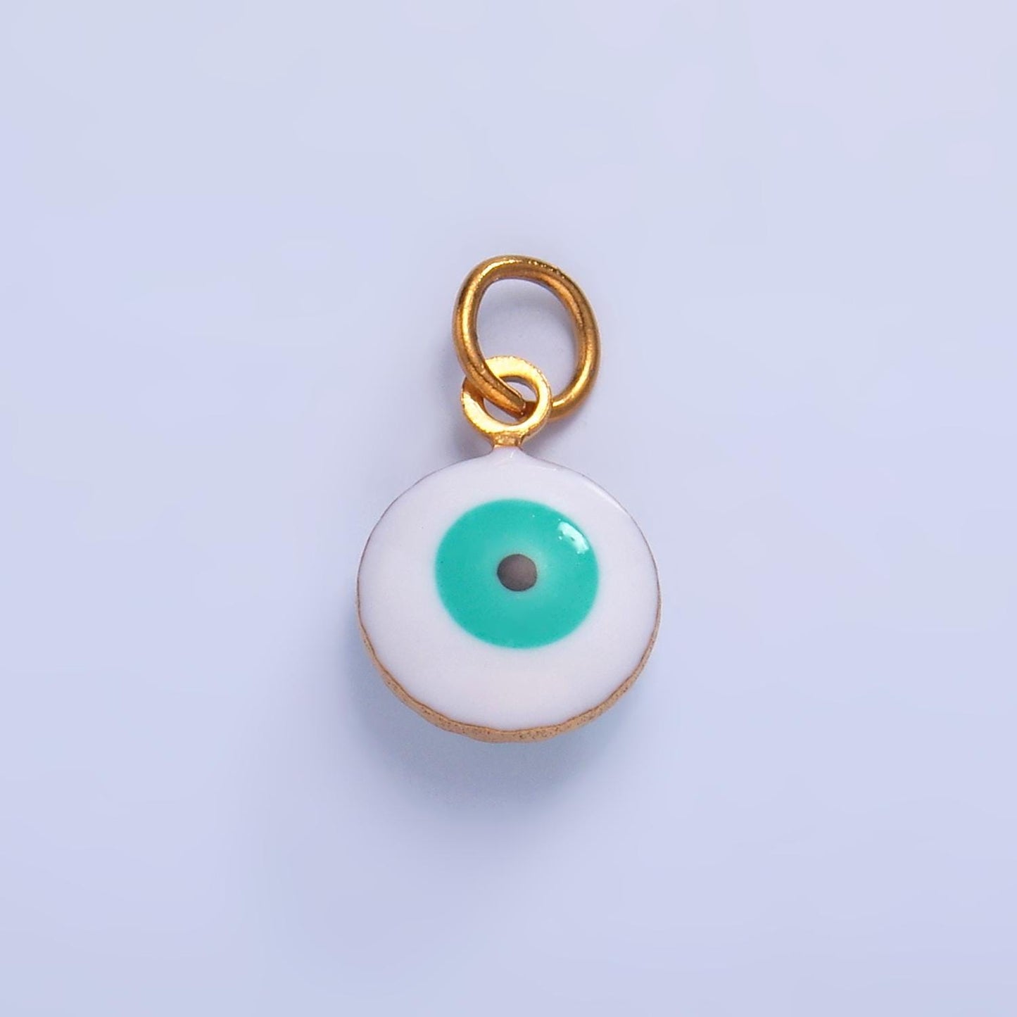 Double Sided Gold Stainless Steel white, blue evil eye enamel 8mm round charm | P729