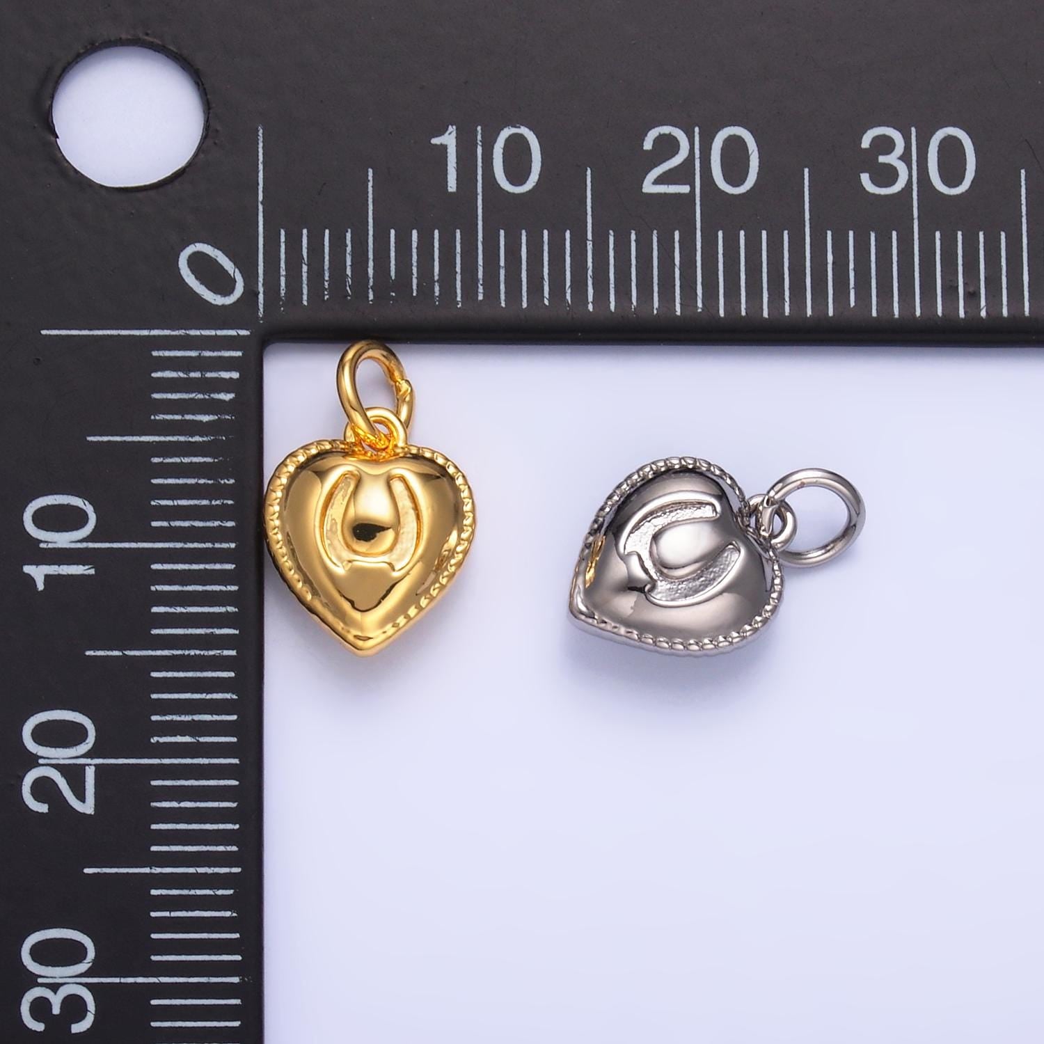 24K Gold Filled Horseshoe Heart Puffy Charm in Gold & Silver Horse Shoe Lucky Charm | W826