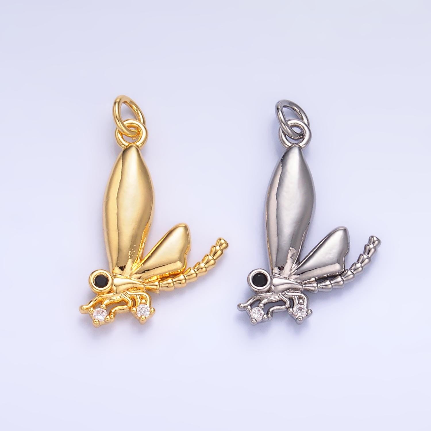 Cubic Dragonfly Pendant - Dainty Dragon Fly Charm- Silver Insect Animal Pendant - Gold Dragon Fly Pendant for Necklace Earring Supply w829