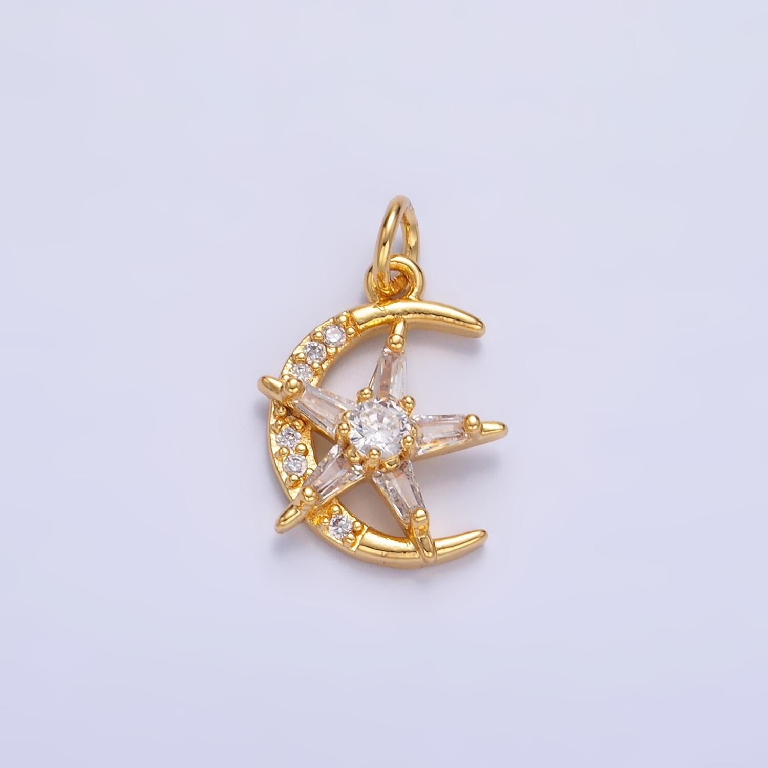 24K Gold Filled Crescent Moon Charm Baguette Star Charms Dainty Celestial Charm for Bracelet Necklace Minimalist Jewelry Supply W811