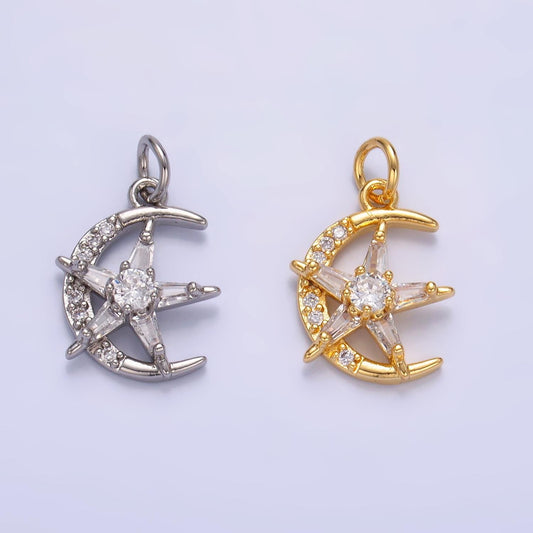 24K Gold Filled Crescent Moon Charm Baguette Star Charms Dainty Celestial Charm for Bracelet Necklace Minimalist Jewelry Supply W811