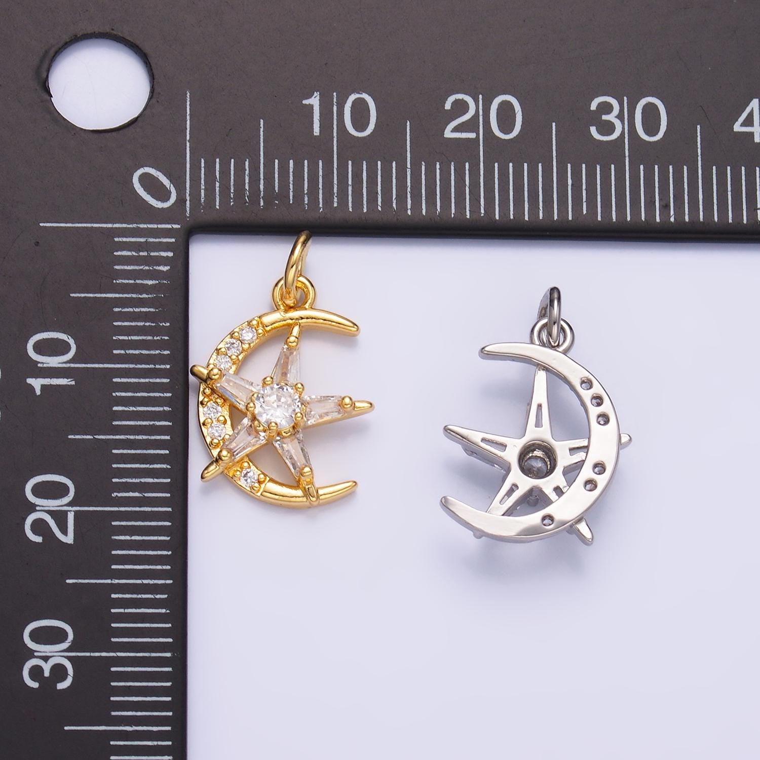24K Gold Filled Crescent Moon Charm Baguette Star Charms Dainty Celestial Charm for Bracelet Necklace Minimalist Jewelry Supply W811