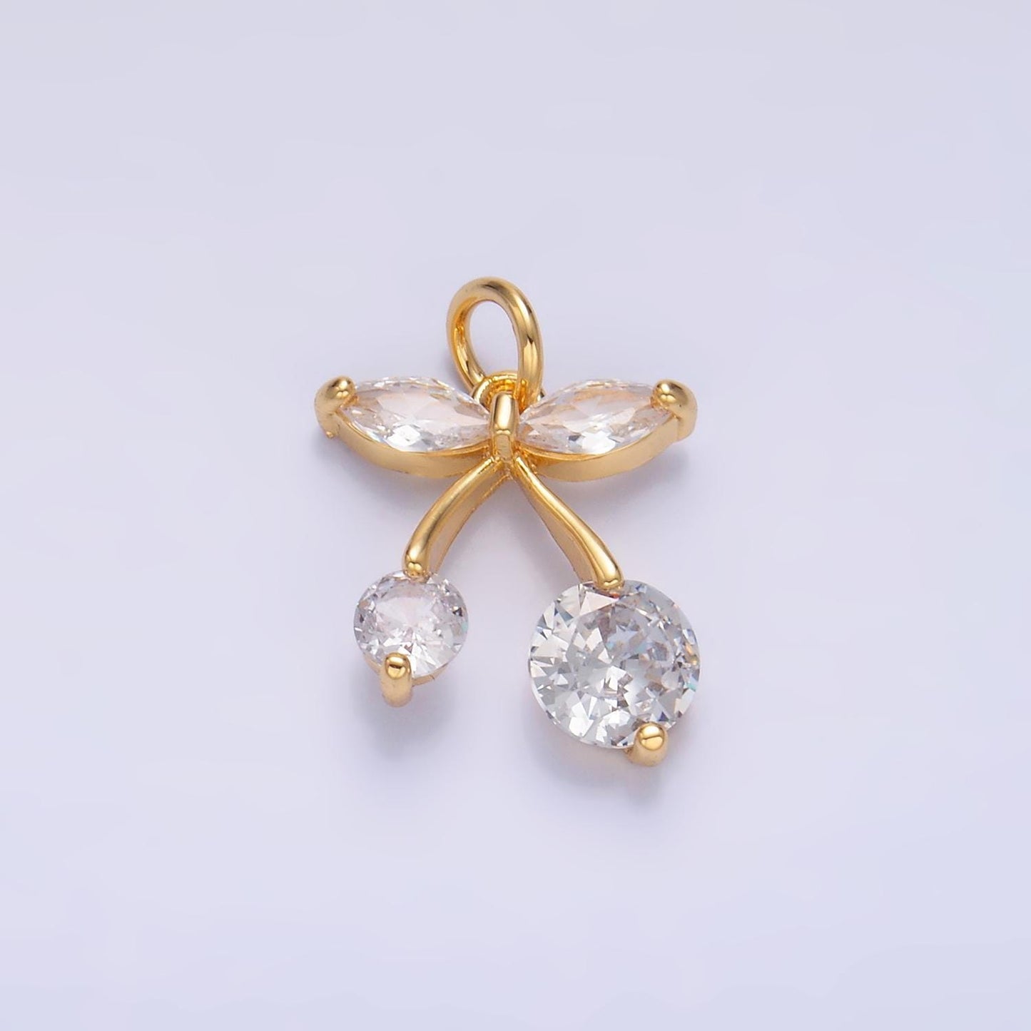 Mini 24K Gold Filled Cherry Charm Micro Pave Fruit Charms Dainty Silver Cherry Charm for Bracelet Necklace Minimalist Jewelry Supply W-806