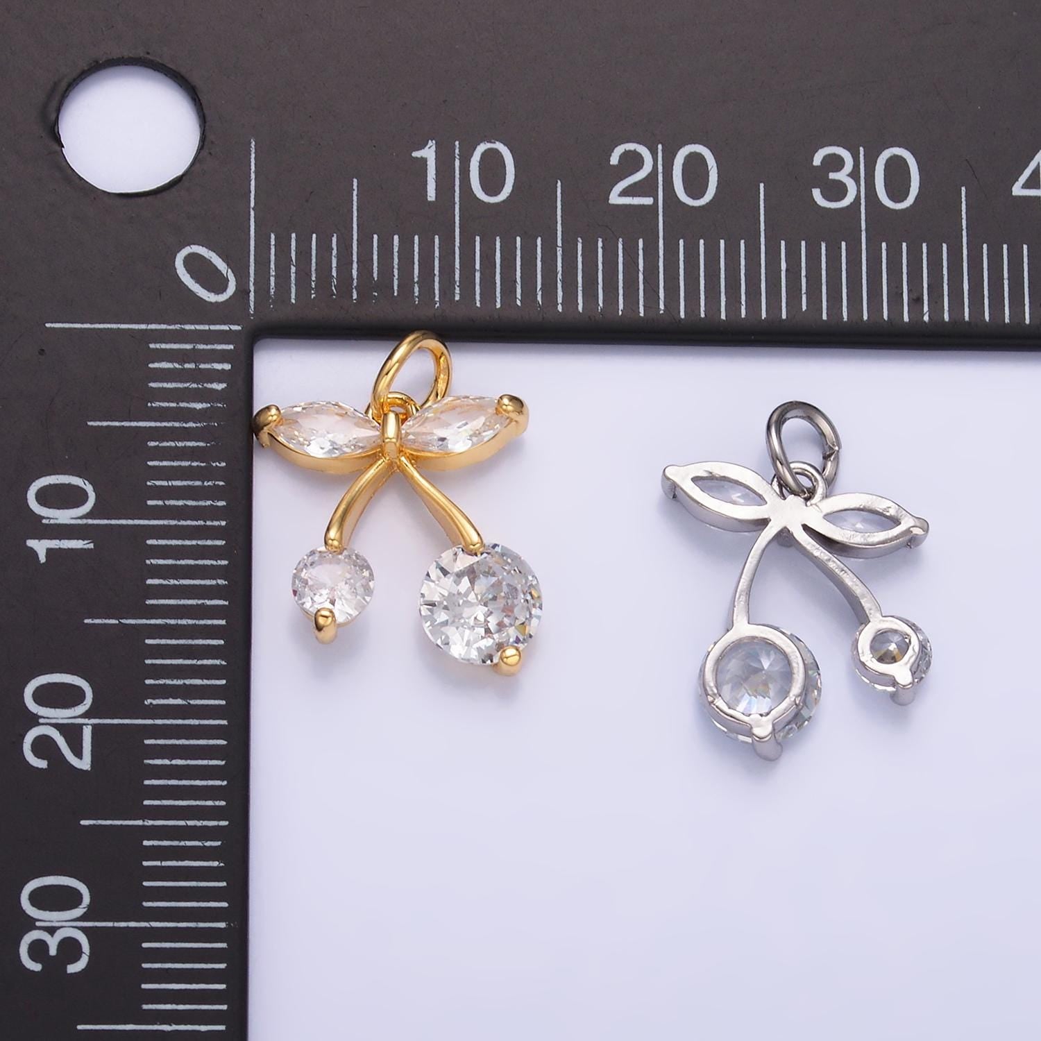 Mini 24K Gold Filled Cherry Charm Micro Pave Fruit Charms Dainty Silver Cherry Charm for Bracelet Necklace Minimalist Jewelry Supply W-806