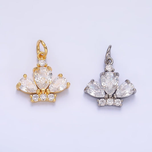 24K Gold Filled Clear CZ Micro Paved Crown Mini Charm in Gold & Silver Tiara Charm | W808