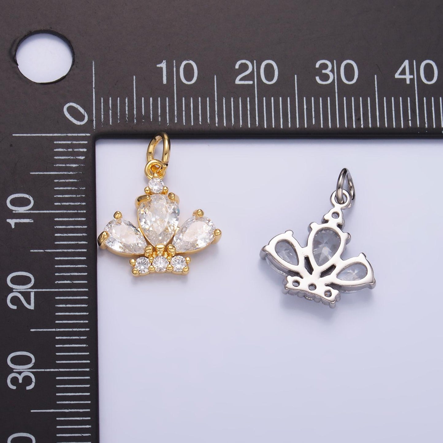 24K Gold Filled Clear CZ Micro Paved Crown Mini Charm in Gold & Silver Tiara Charm | W808