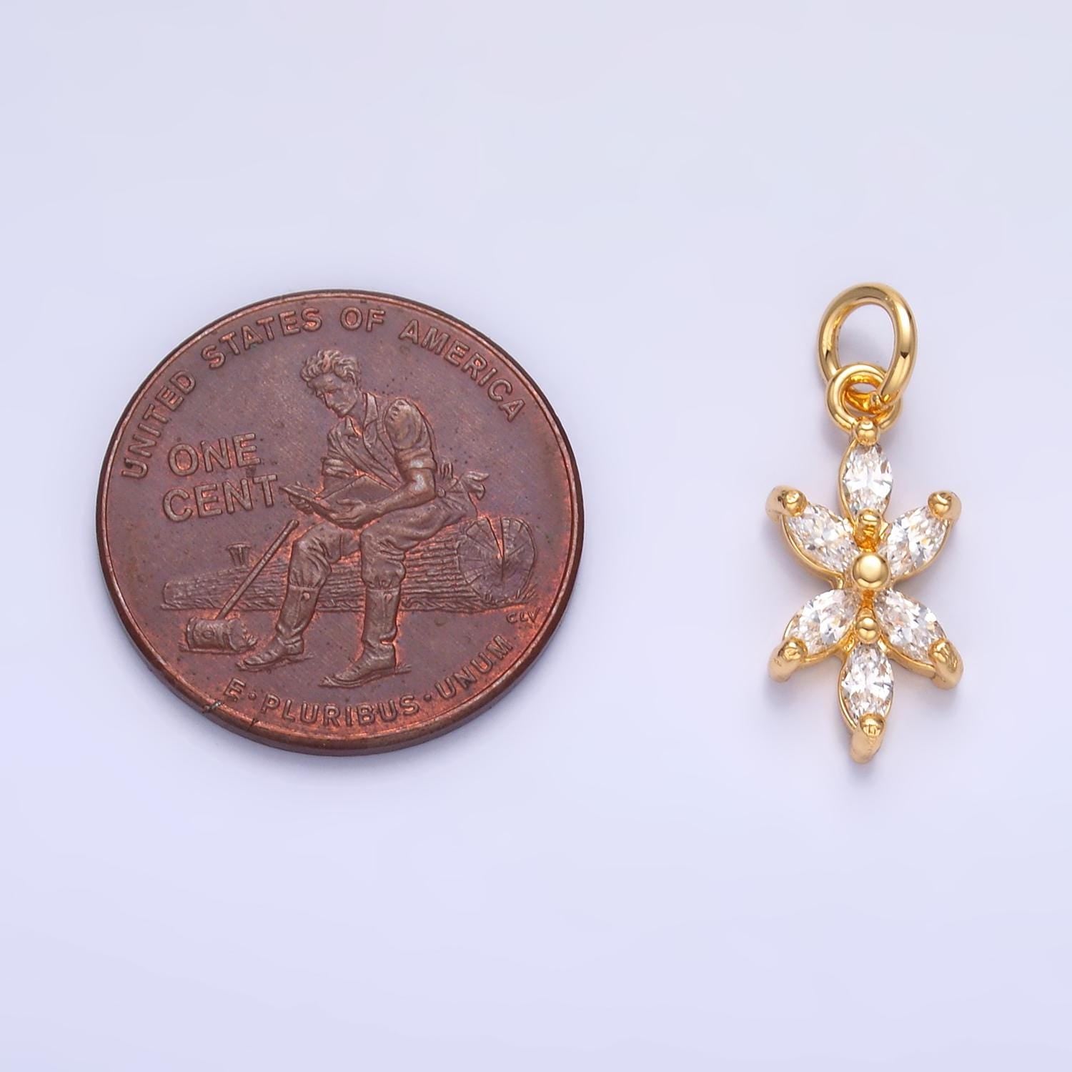 24K Gold Filled Marquise CZ Flower Mini Charm in Gold & Silver | W809