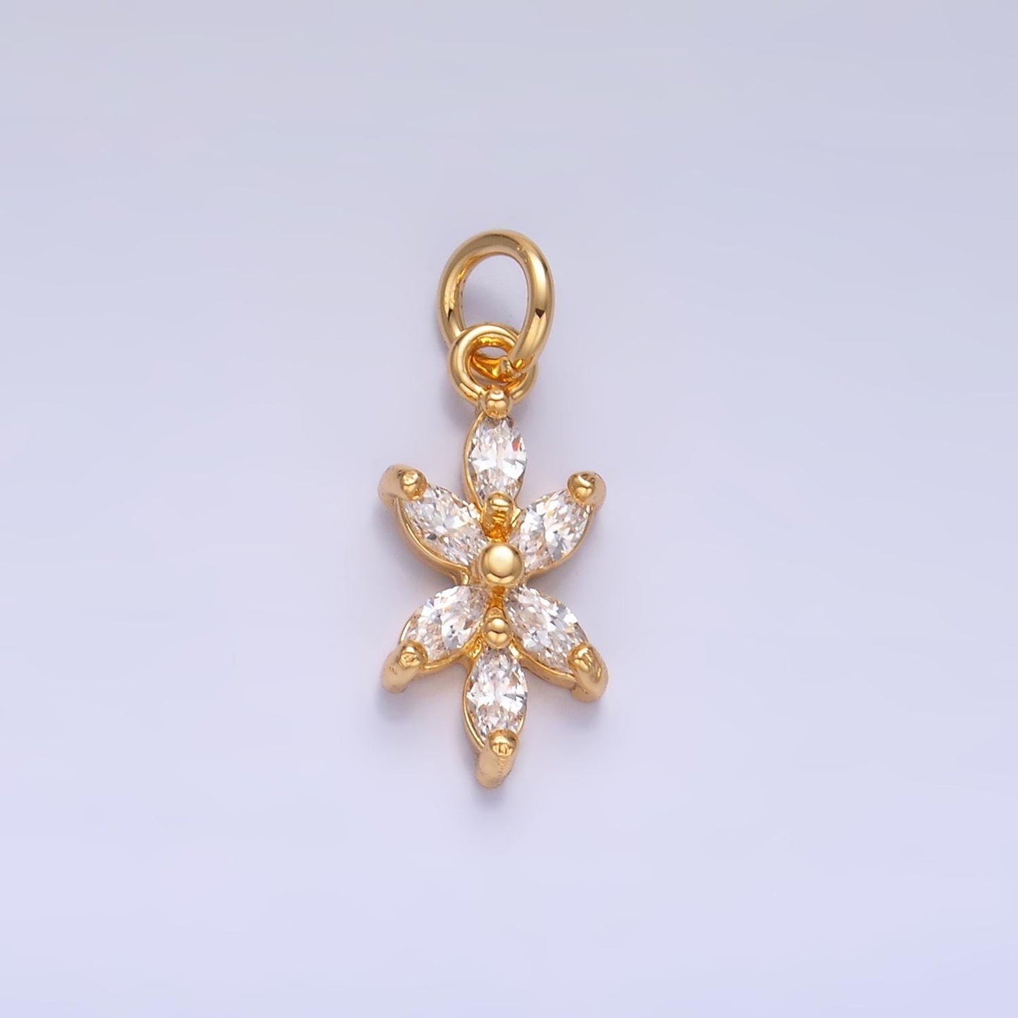 24K Gold Filled Marquise CZ Flower Mini Charm in Gold & Silver | W809
