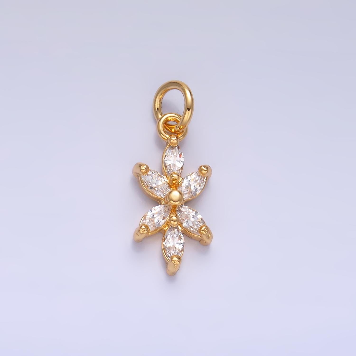 24K Gold Filled Marquise CZ Flower Mini Charm in Gold & Silver | W809
