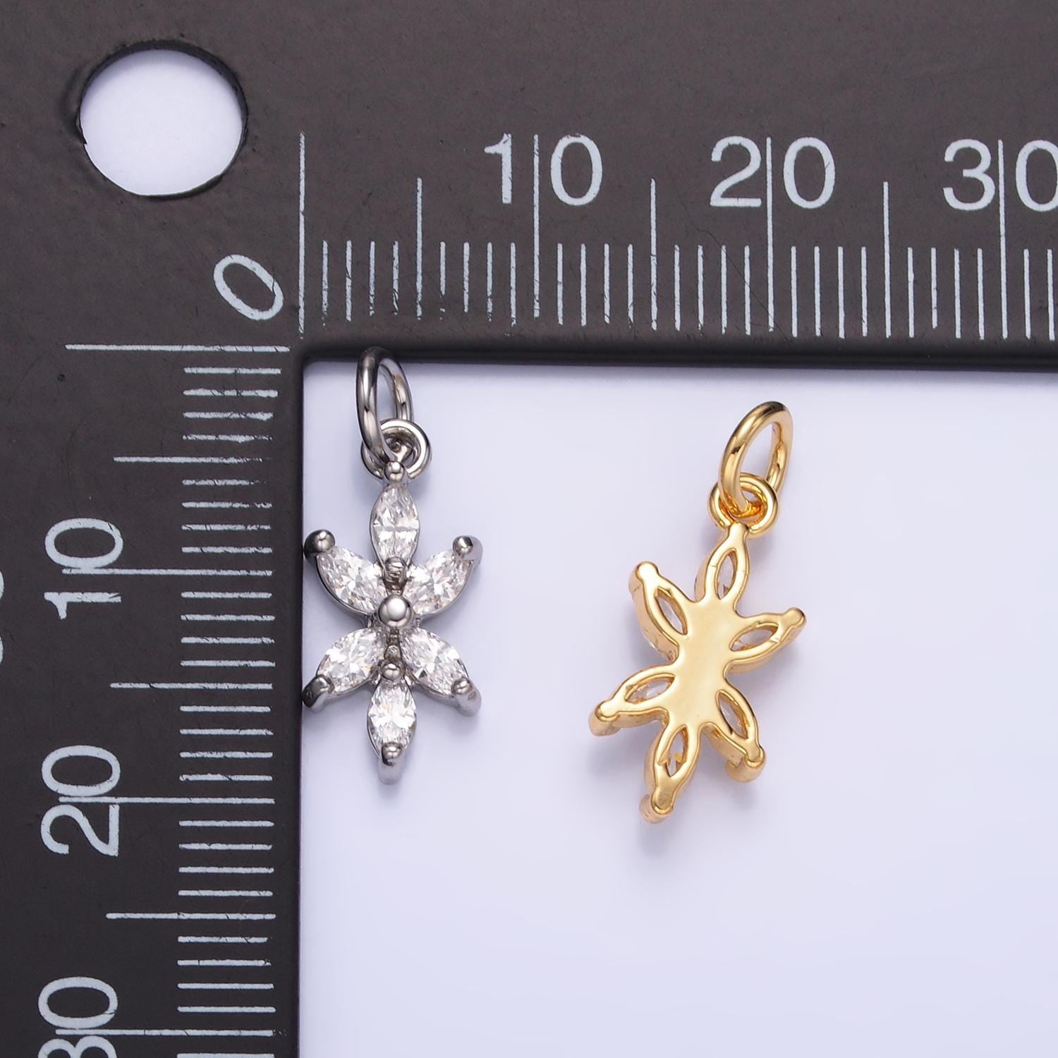 24K Gold Filled Marquise CZ Flower Mini Charm in Gold & Silver | W809