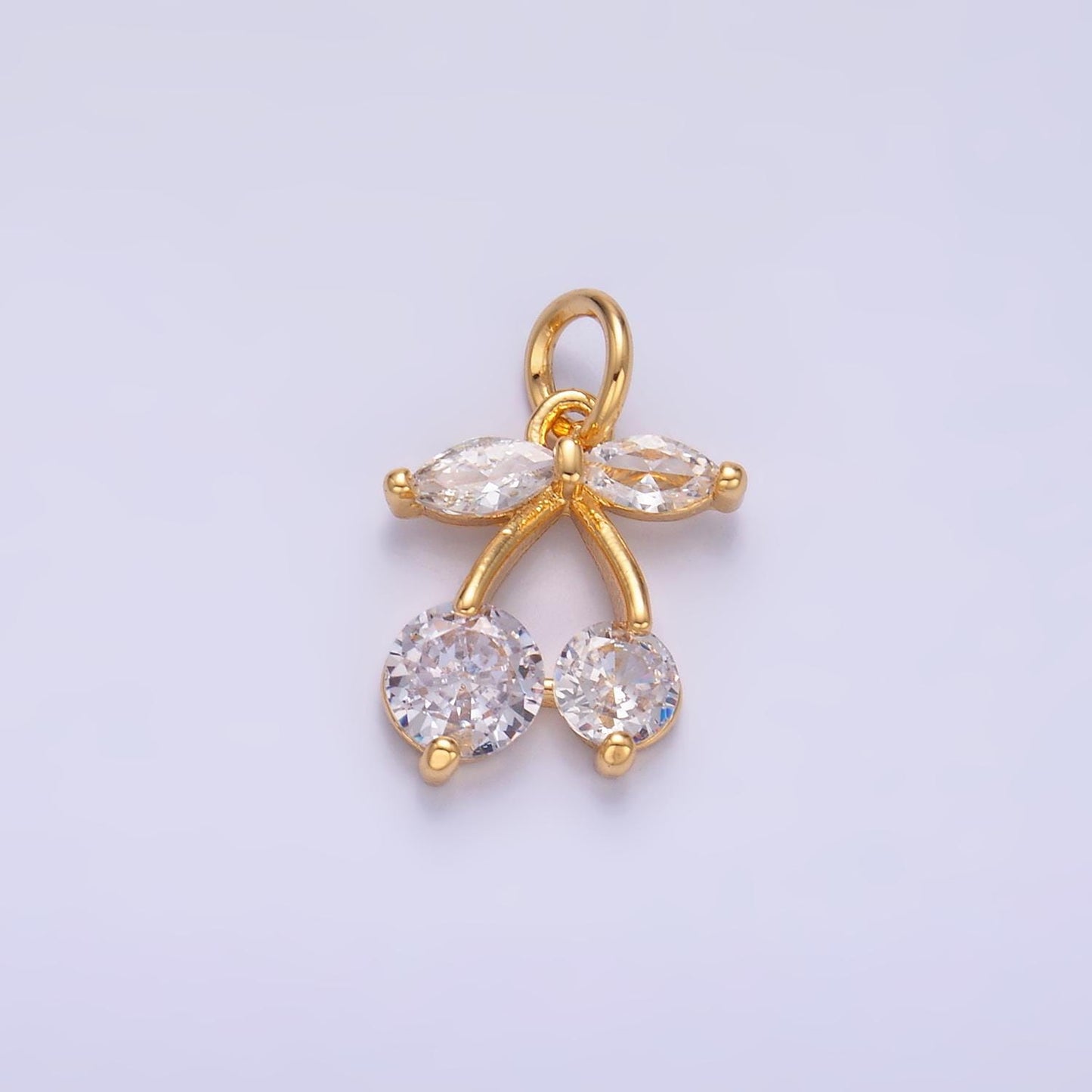 Mini 24K Gold Filled Cherry Charm Micro Pave Fruit Charms Dainty Silver Cherry Charm for Bracelet Necklace Minimalist Jewelry Supply W-807