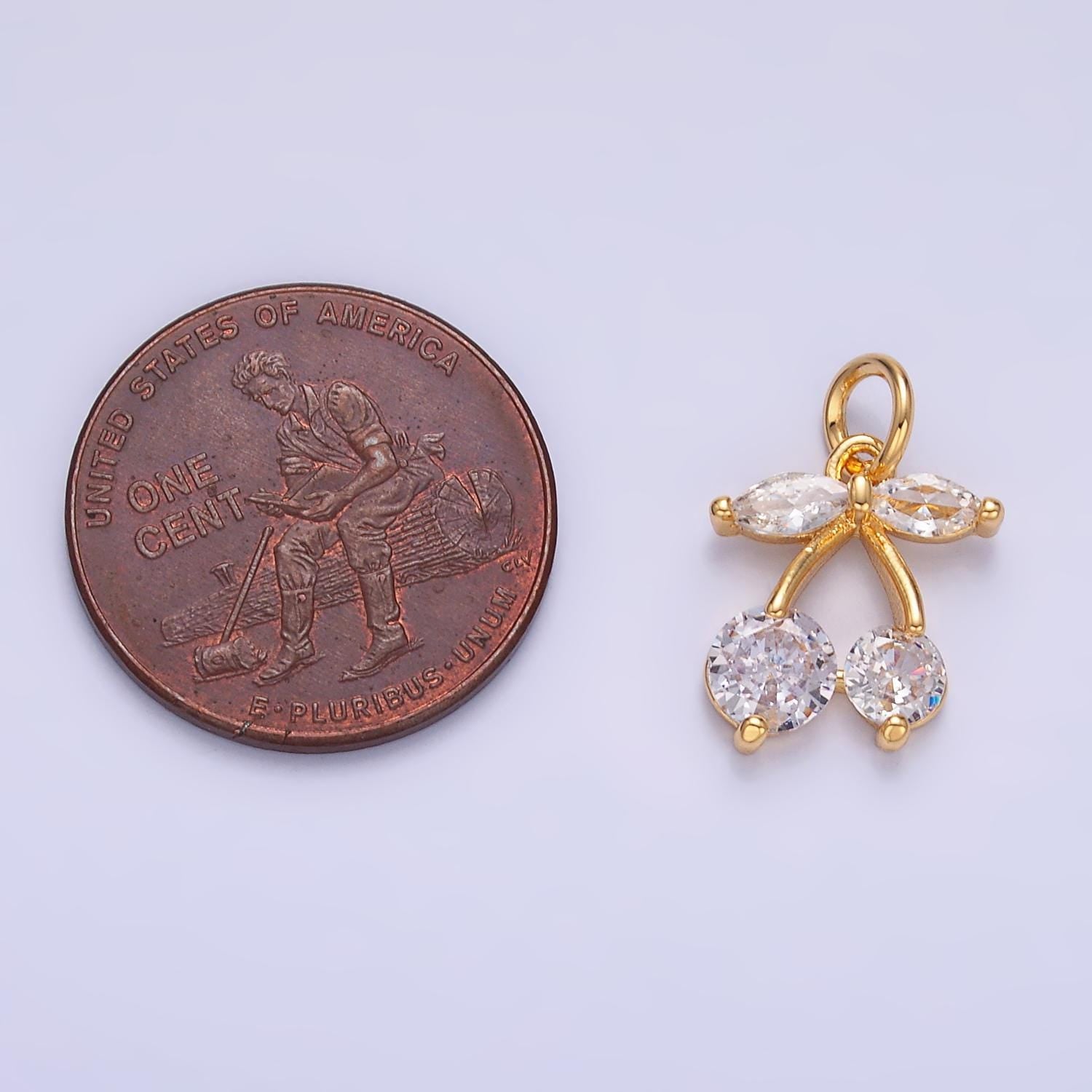 Mini 24K Gold Filled Cherry Charm Micro Pave Fruit Charms Dainty Silver Cherry Charm for Bracelet Necklace Minimalist Jewelry Supply W-807