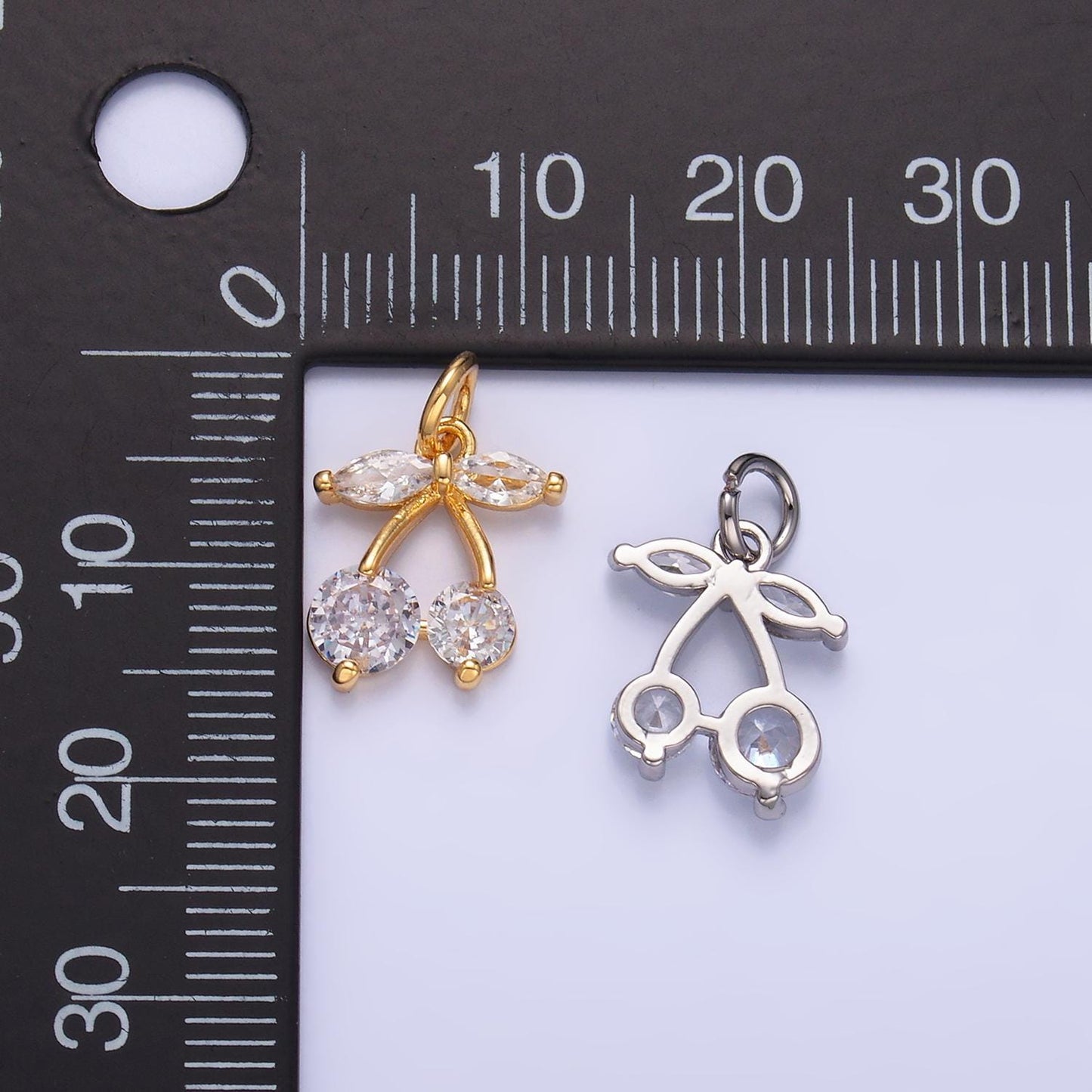Mini 24K Gold Filled Cherry Charm Micro Pave Fruit Charms Dainty Silver Cherry Charm for Bracelet Necklace Minimalist Jewelry Supply W-807