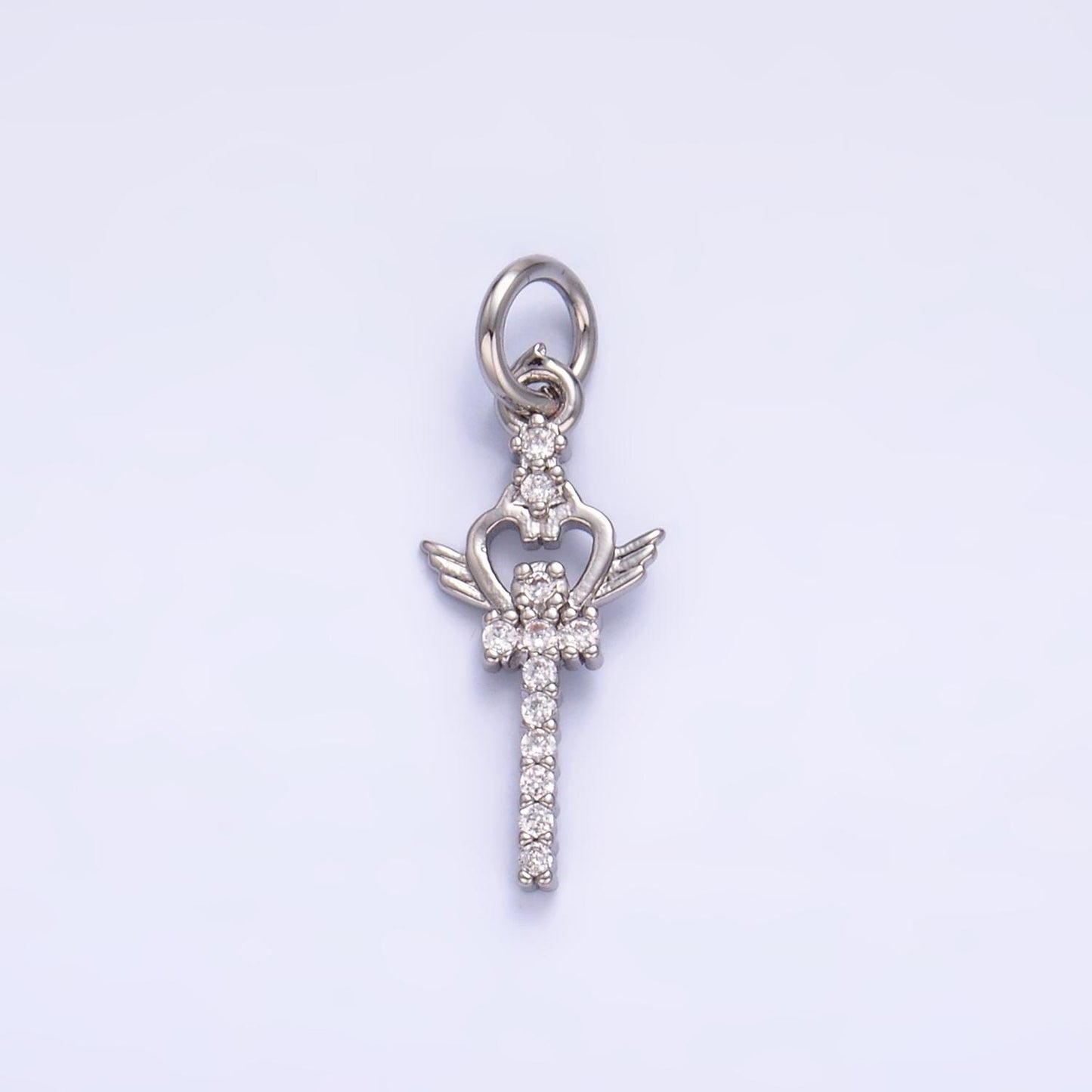 24K Gold Filled Micro Paved CZ Heart Stick Charm in Gold & Silver Moon Sword | W810