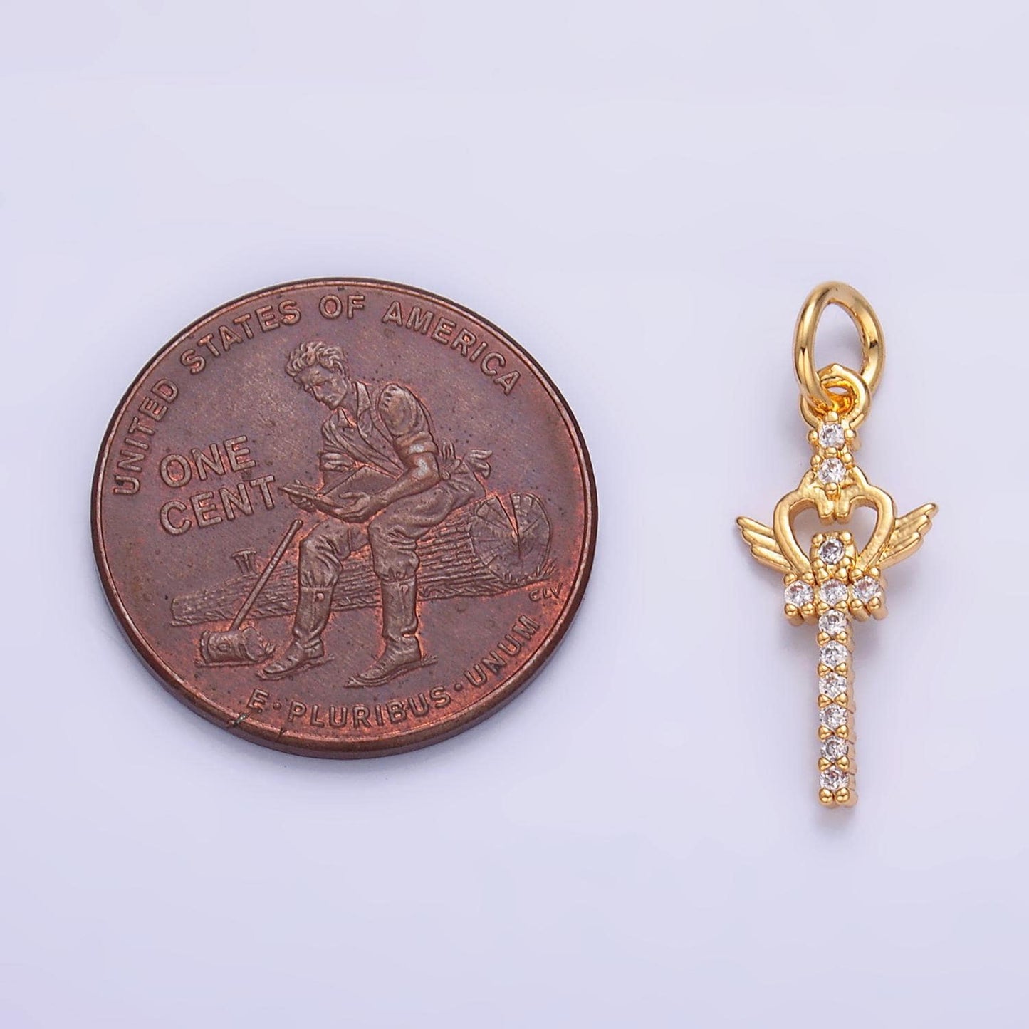 24K Gold Filled Micro Paved CZ Heart Stick Charm in Gold & Silver Moon Sword | W810