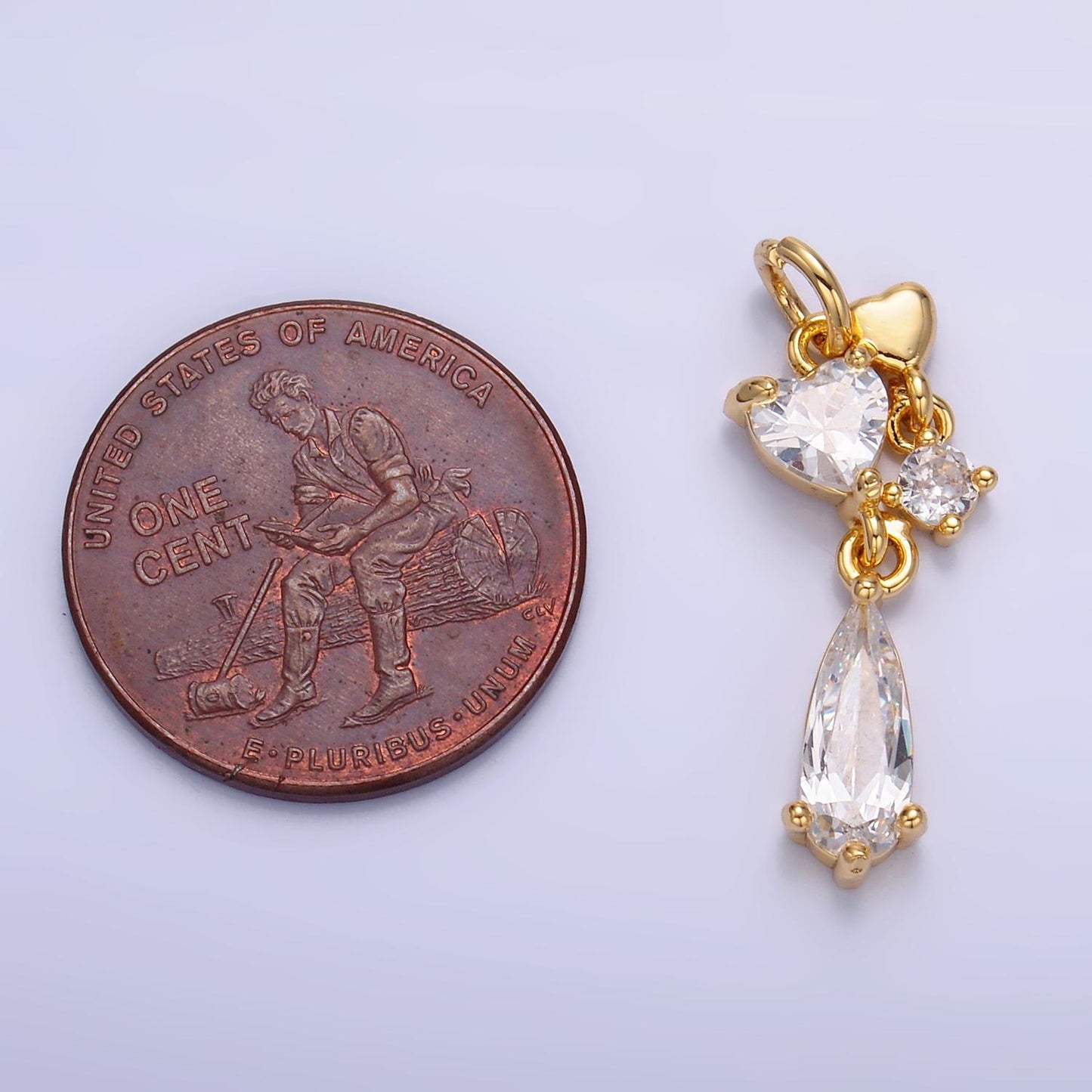 24K Gold Filled Heart Teardrop CZ Drop Charm in Gold & Silver | W816