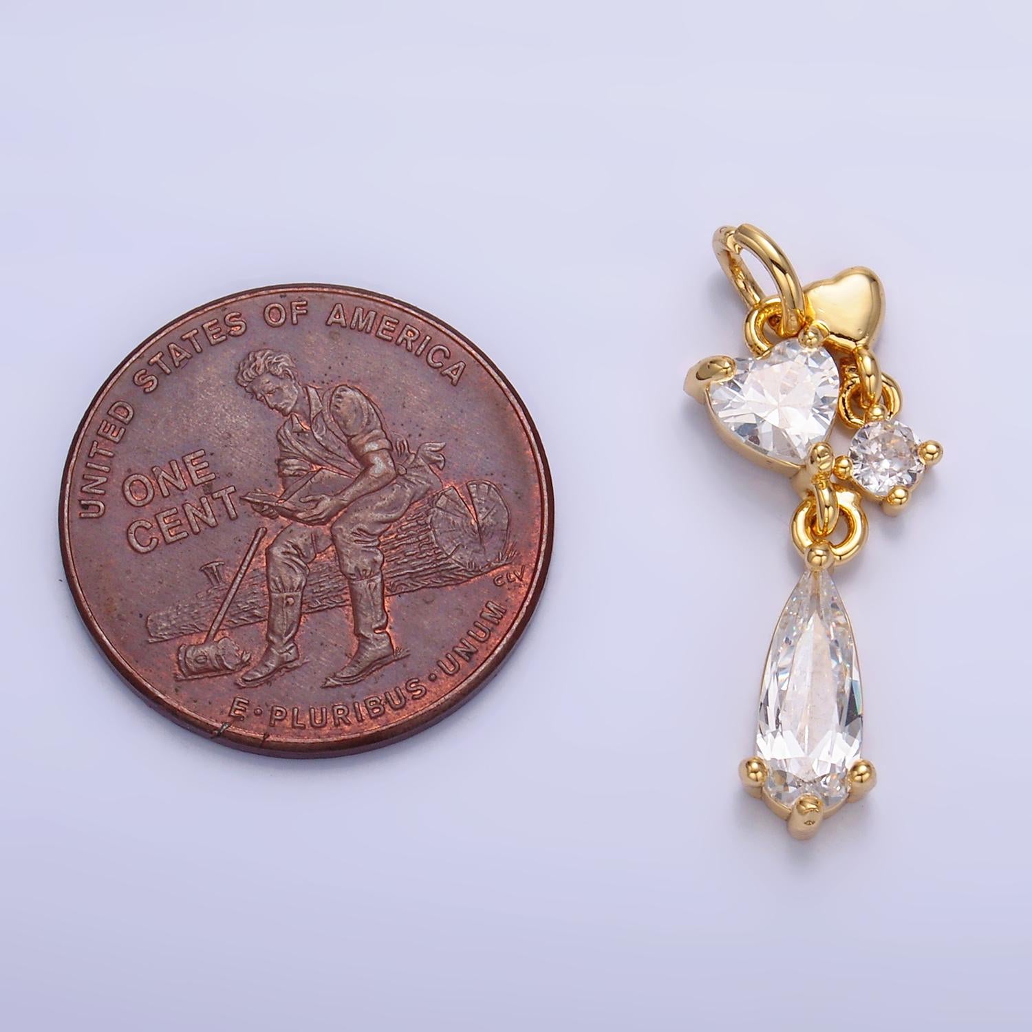 24K Gold Filled Heart Teardrop CZ Drop Charm in Gold & Silver | W816