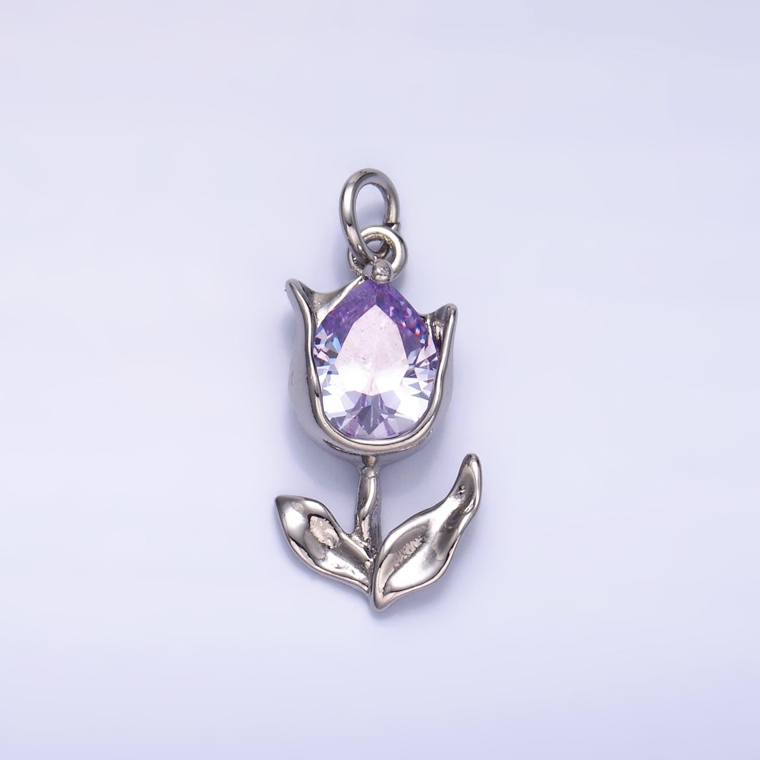 Mini 24K Gold Filled Tulip Charm Cubic Flower harms Dainty Silver Floral Charm for Bracelet Necklace Minimalist Jewelry Supply W820