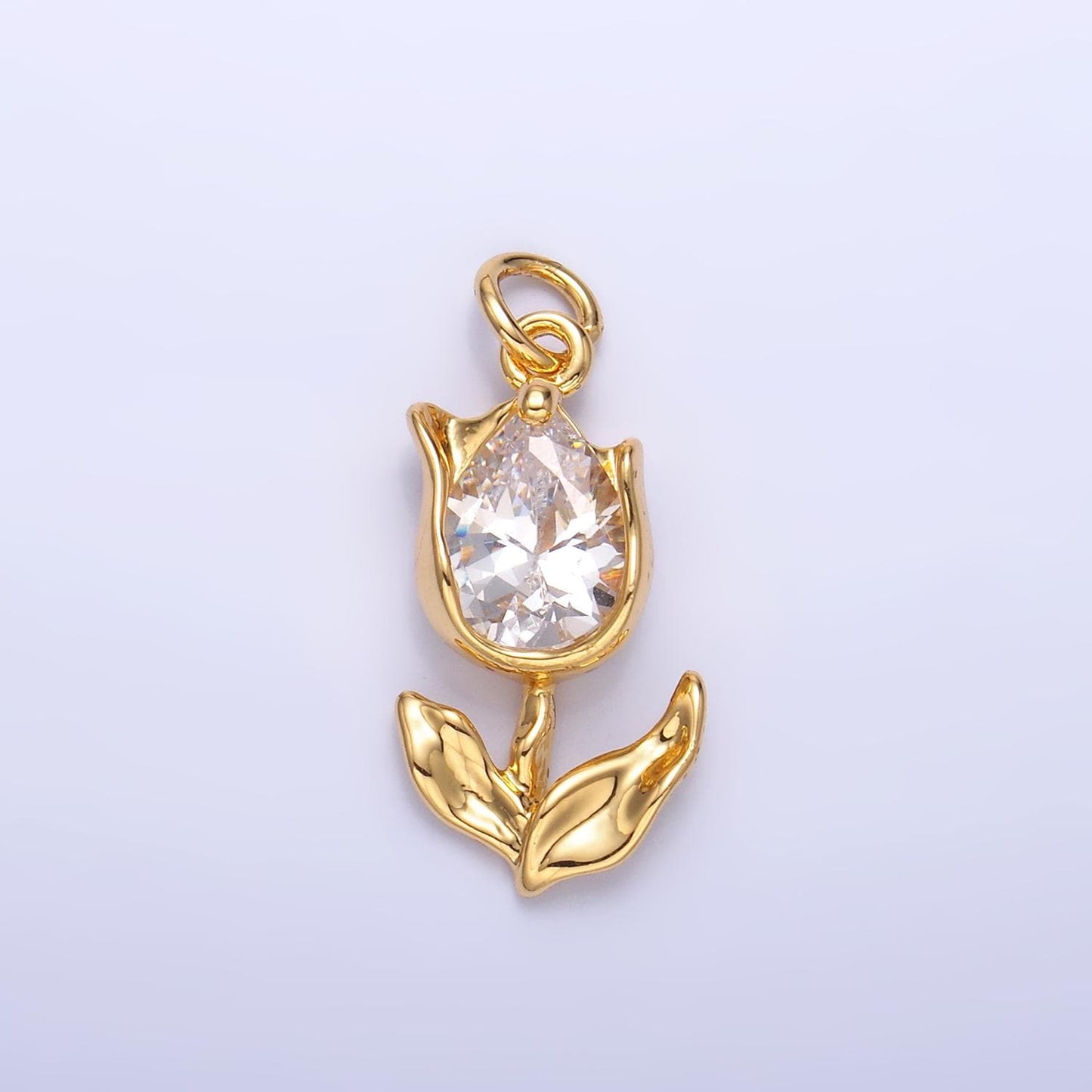 Mini 24K Gold Filled Tulip Charm Cubic Flower harms Dainty Silver Floral Charm for Bracelet Necklace Minimalist Jewelry Supply W820