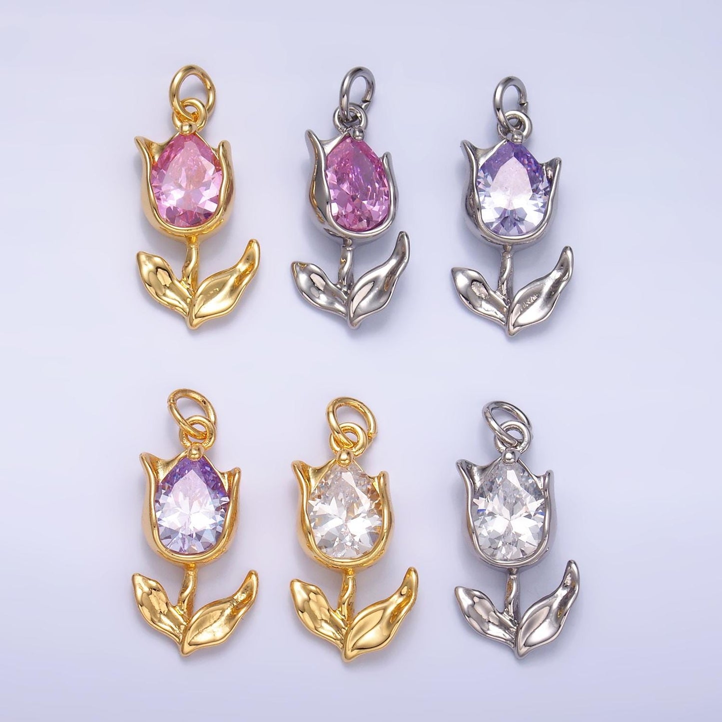 Mini 24K Gold Filled Tulip Charm Cubic Flower harms Dainty Silver Floral Charm for Bracelet Necklace Minimalist Jewelry Supply W820