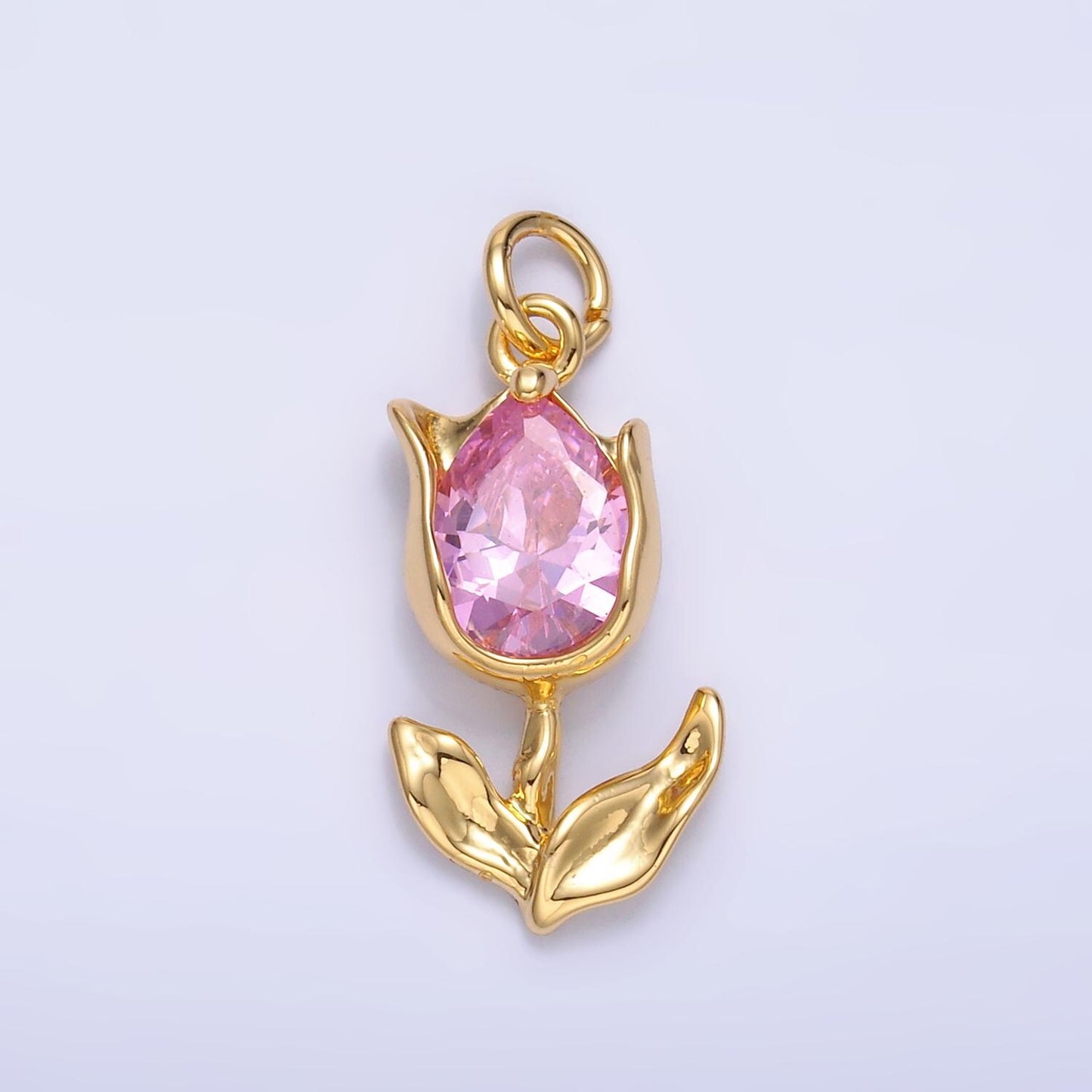Mini 24K Gold Filled Tulip Charm Cubic Flower harms Dainty Silver Floral Charm for Bracelet Necklace Minimalist Jewelry Supply W820