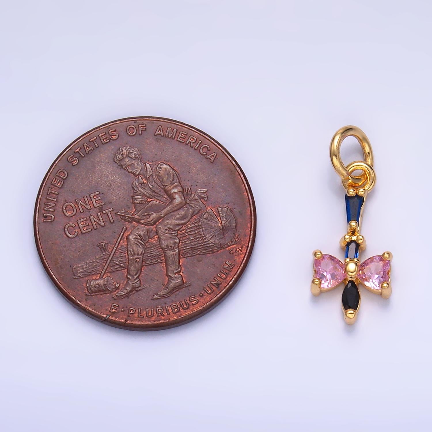 Mini 24K Gold Filled Bow Charm Cubic Pink Mini Ribbon charms Dainty Silver Drop Charm for Bracelet Necklace Minimalist Jewelry Supply W817