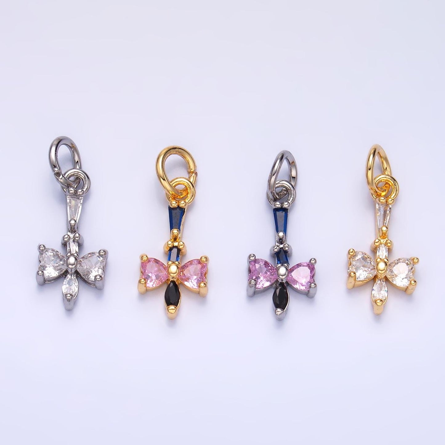 Mini 24K Gold Filled Bow Charm Cubic Pink Mini Ribbon charms Dainty Silver Drop Charm for Bracelet Necklace Minimalist Jewelry Supply W817