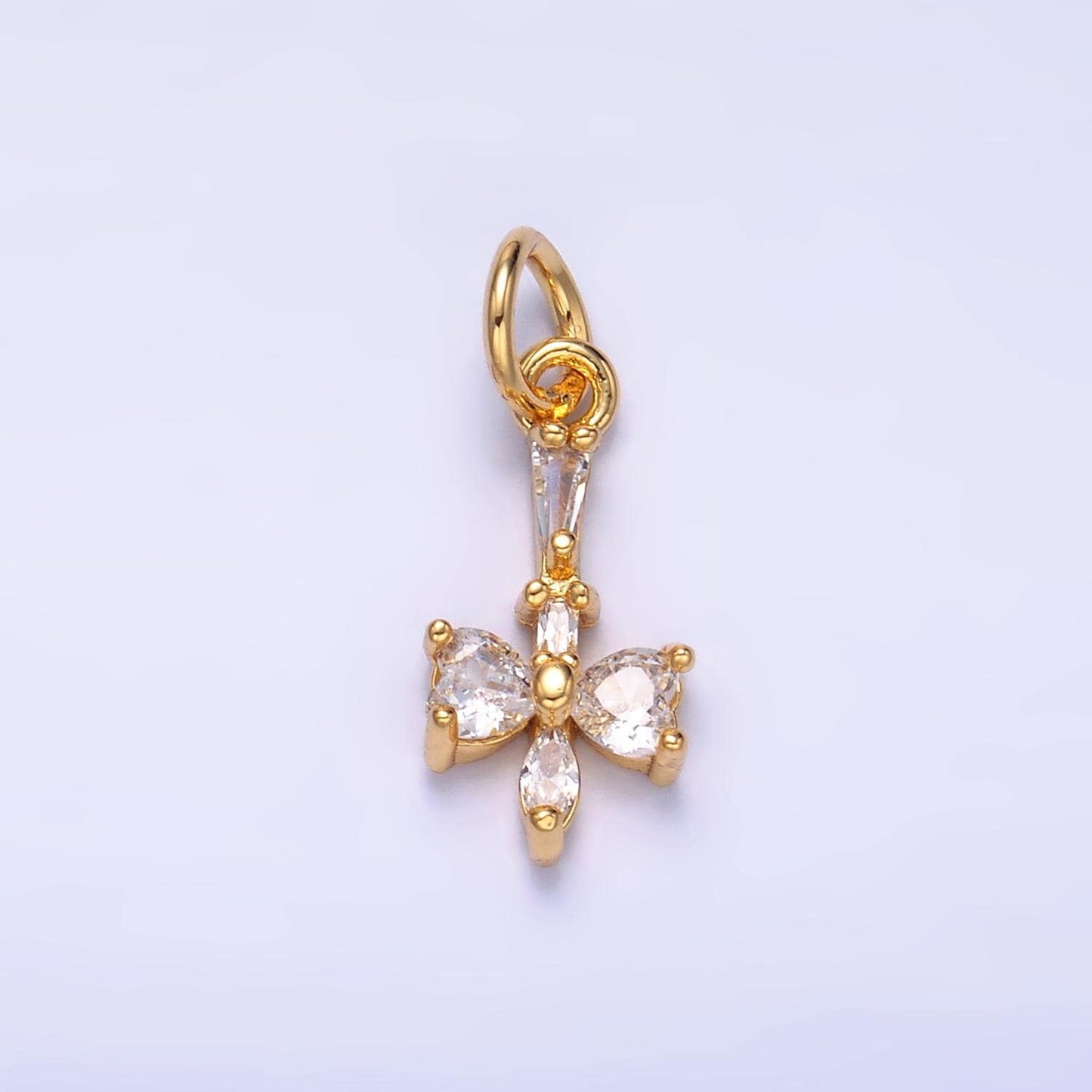 Mini 24K Gold Filled Bow Charm Cubic Pink Mini Ribbon charms Dainty Silver Drop Charm for Bracelet Necklace Minimalist Jewelry Supply W817