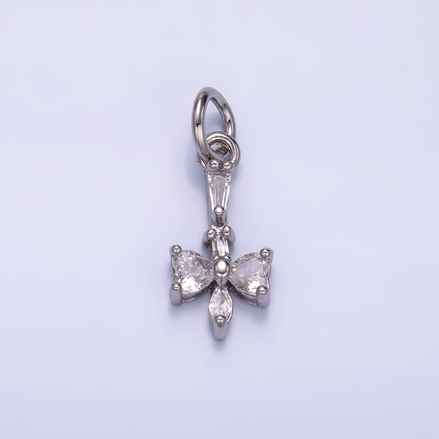 Mini 24K Gold Filled Bow Charm Cubic Pink Mini Ribbon charms Dainty Silver Drop Charm for Bracelet Necklace Minimalist Jewelry Supply W817