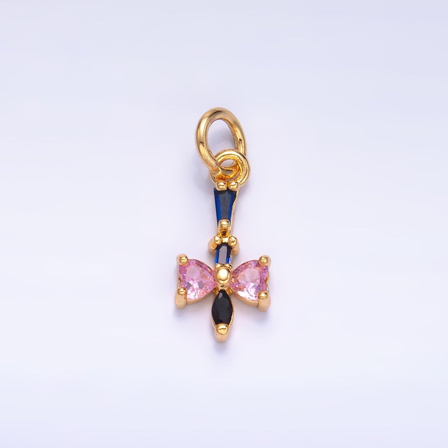Mini 24K Gold Filled Bow Charm Cubic Pink Mini Ribbon charms Dainty Silver Drop Charm for Bracelet Necklace Minimalist Jewelry Supply W817