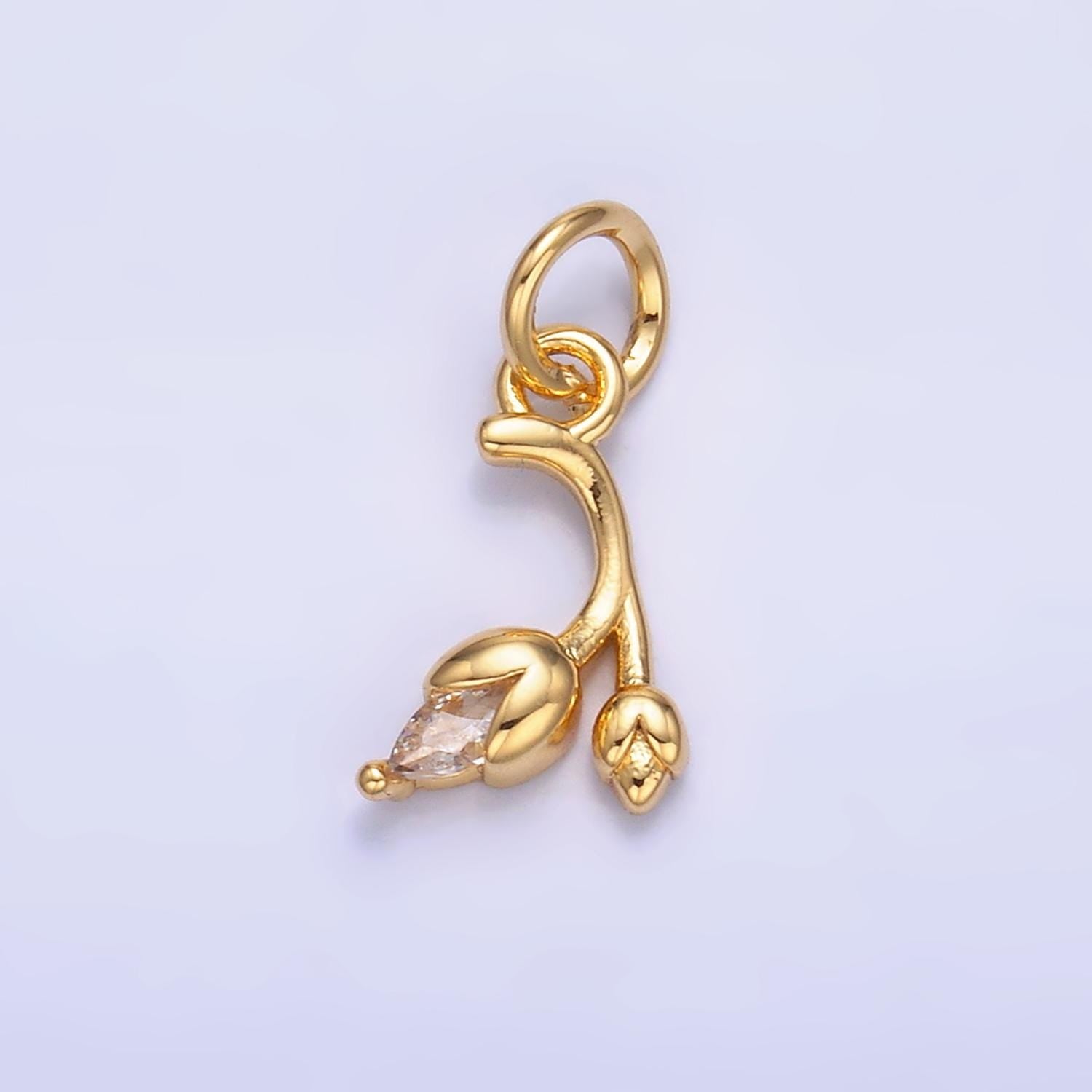 24K Gold Filled Clear CZ Curved Tulip Flower Nature Charm | X312