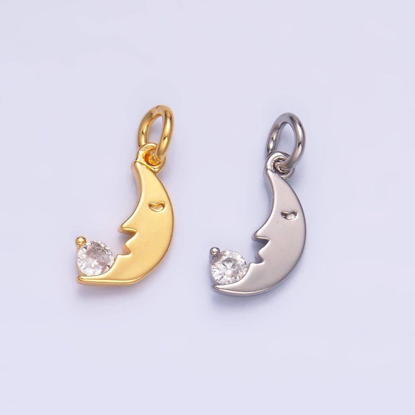 Gold Sleepy moon charm crescent moon celestial charm for jewelry making W-834