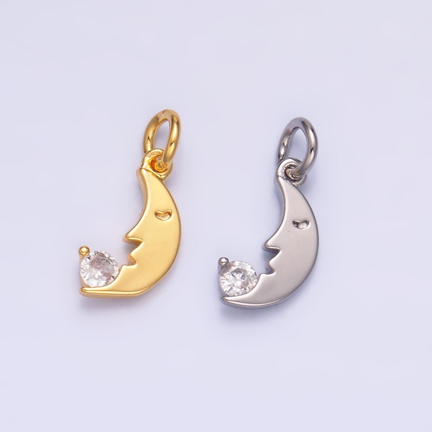 Gold Sleepy moon charm crescent moon celestial charm for jewelry making W-834