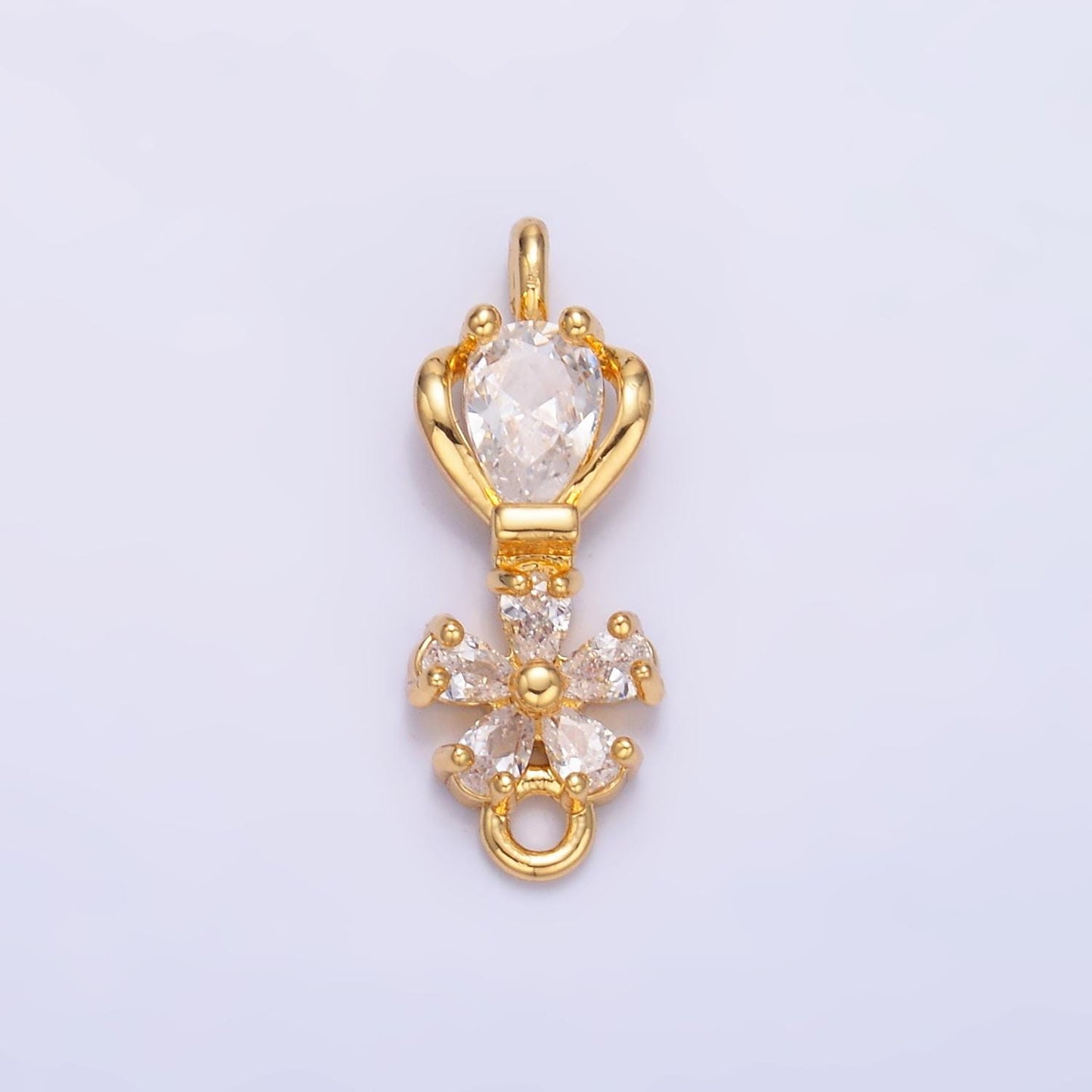 24K Gold Filled Flower CZ Connector in Gold & Silver | Y002