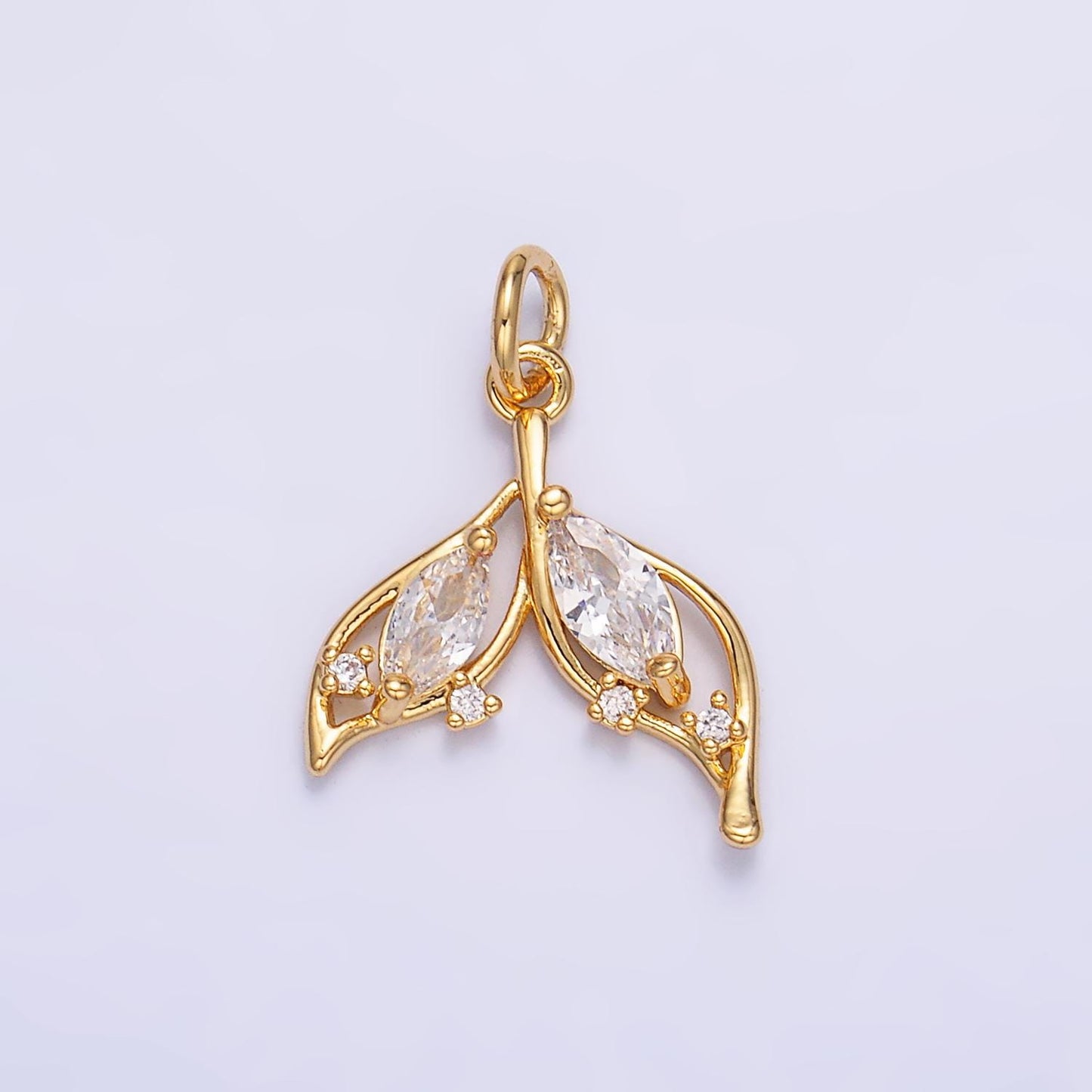 24K Gold Filled Marquise CZ Tail Sea Charm in Gold & Silver | W804