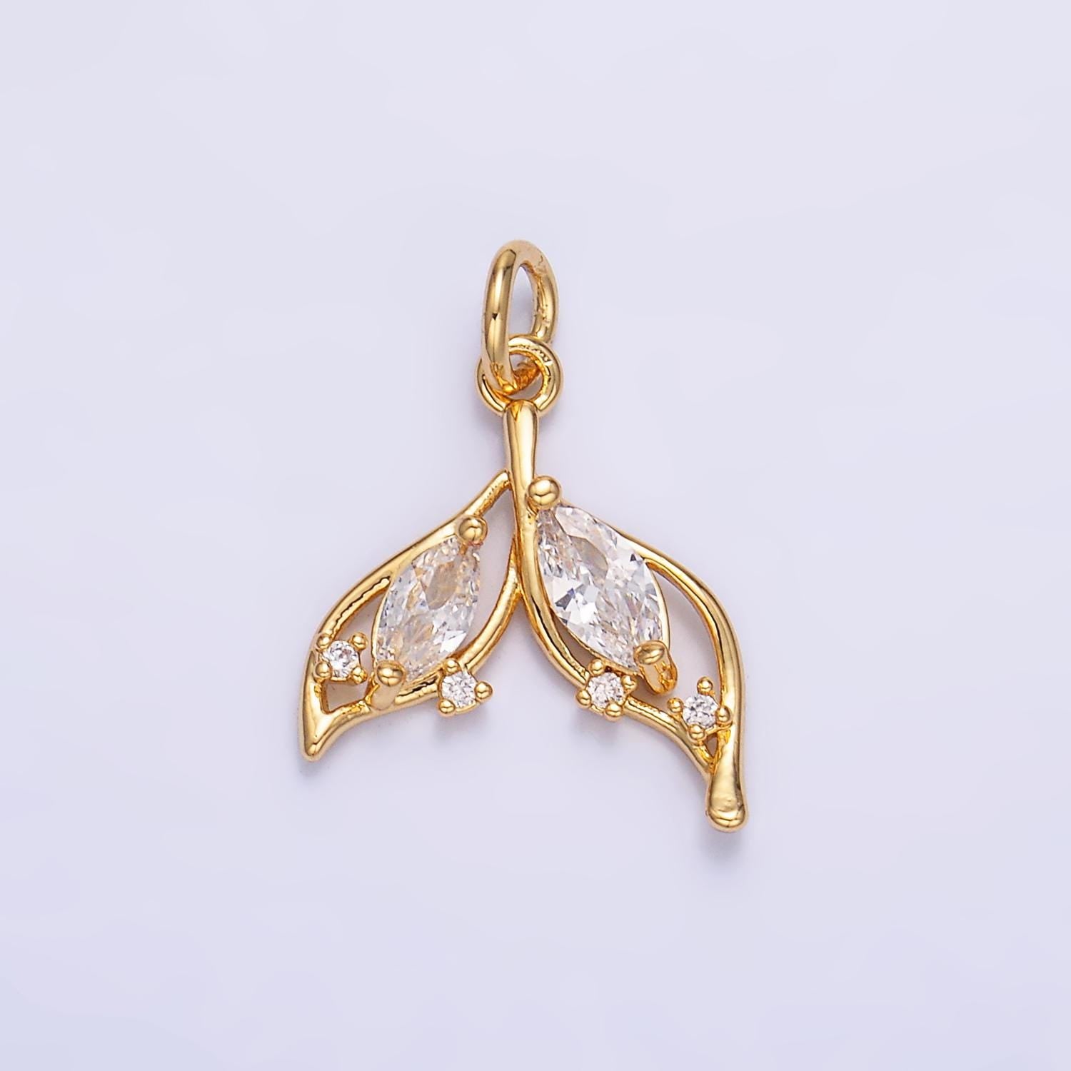 24K Gold Filled Marquise CZ Tail Sea Charm in Gold & Silver | W804