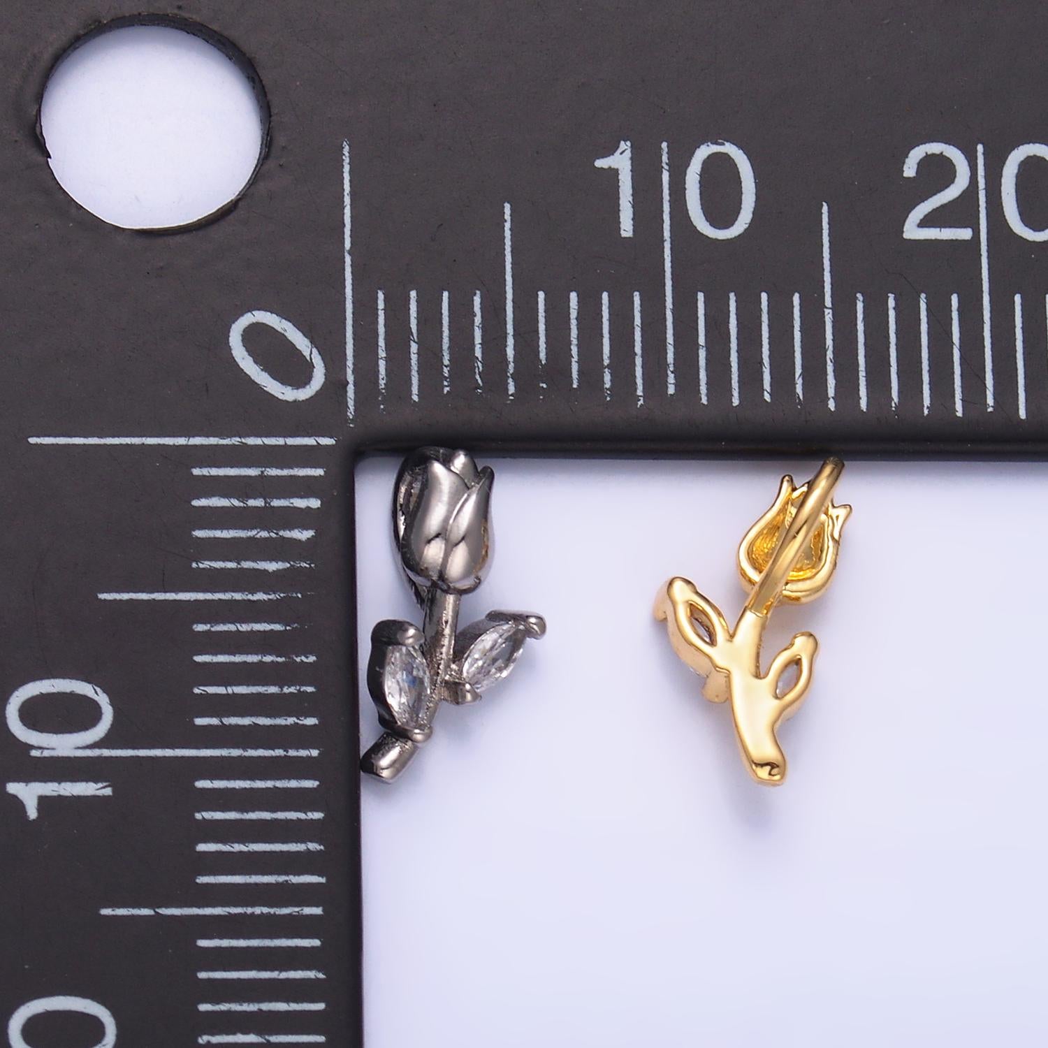 Tiny 24K Gold Filled Clear CZ Curved Rose Flower Nature Charm | AA1447
