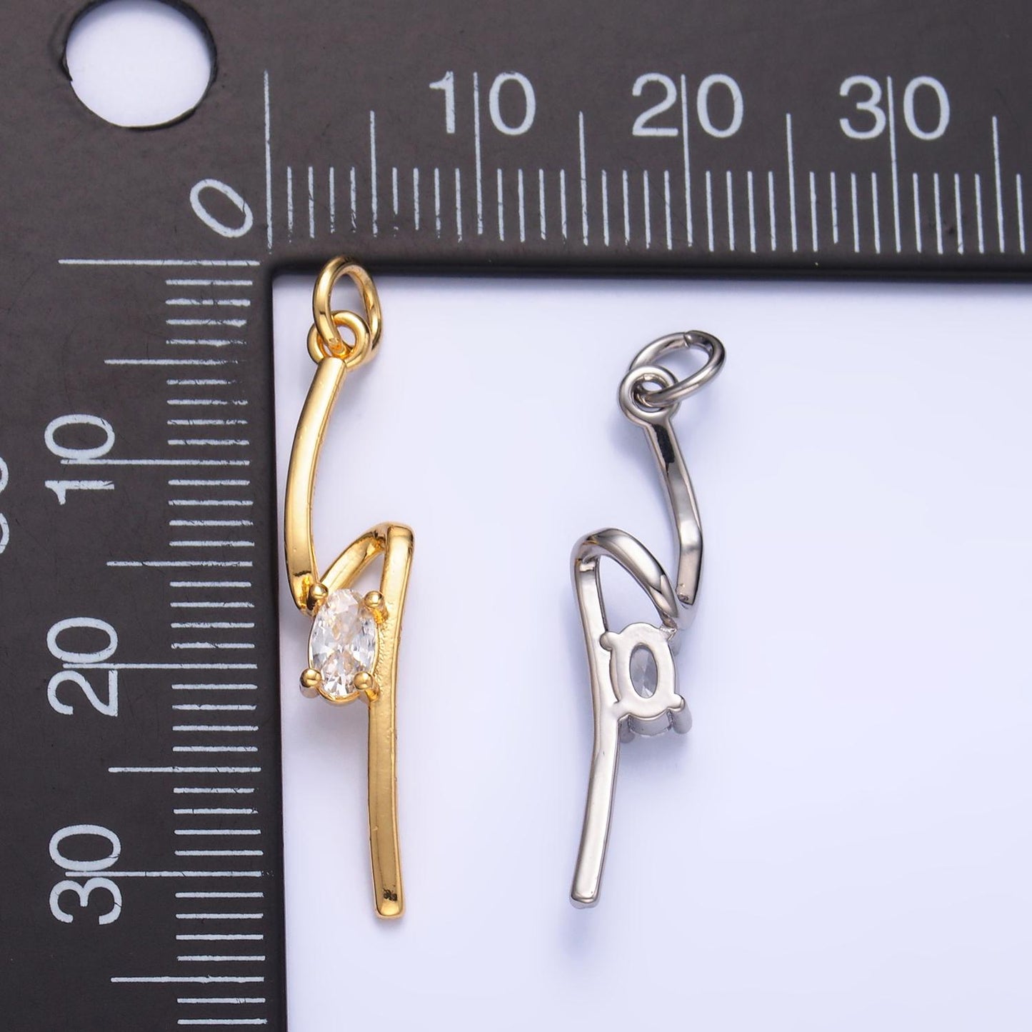 1x gold lightning bolt charms, silver bolt, wizard charm, thunder pendant Clear CZ dainty charm for necklace bracelet earring supply w814