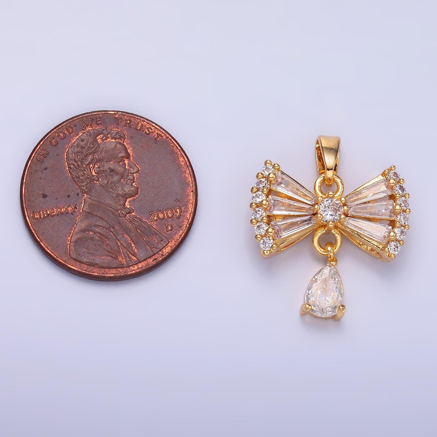 24K Gold Filled Clear CZ Ribbon Bow Drop Charm in Gold | AA1436
