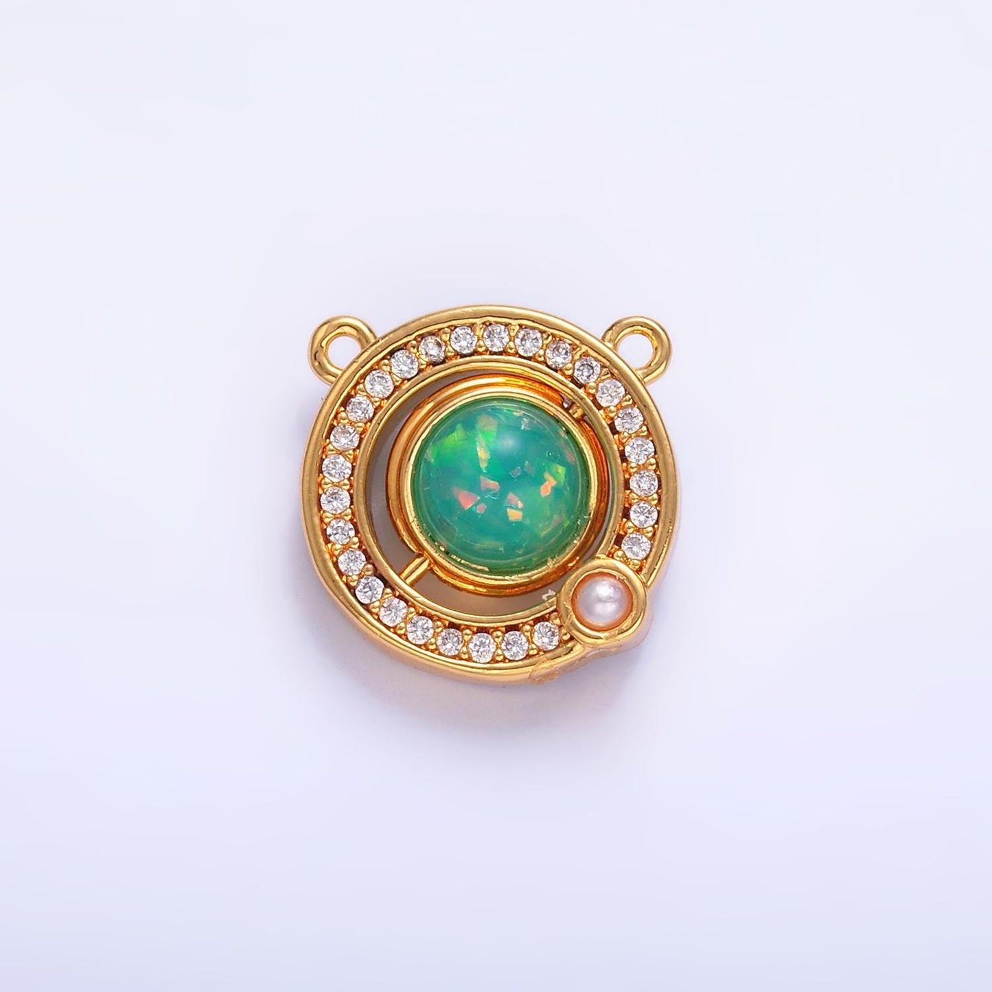 Spinner Mini Green Opal Charm Connector for Necklace Bracelet Component Y-008