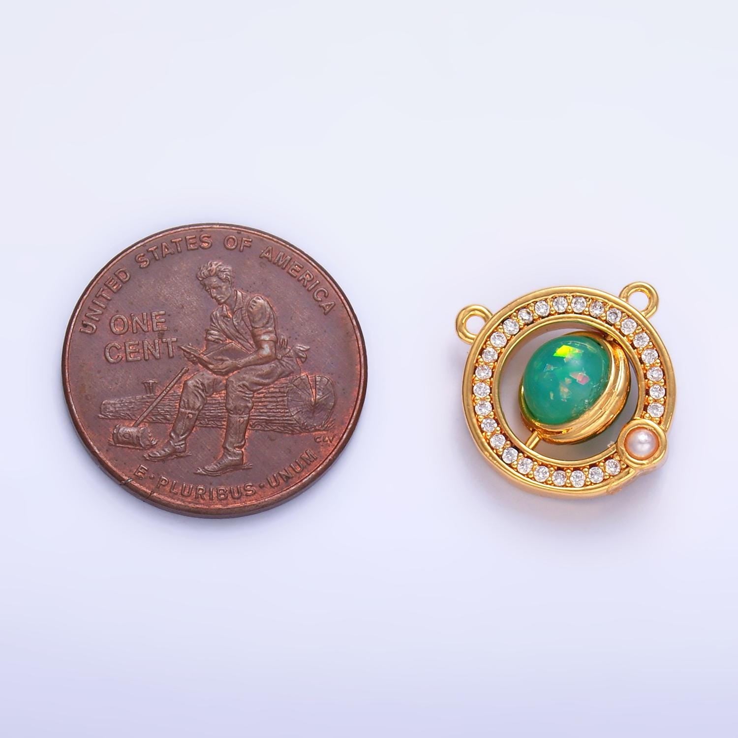 Spinner Mini Green Opal Charm Connector for Necklace Bracelet Component Y-008