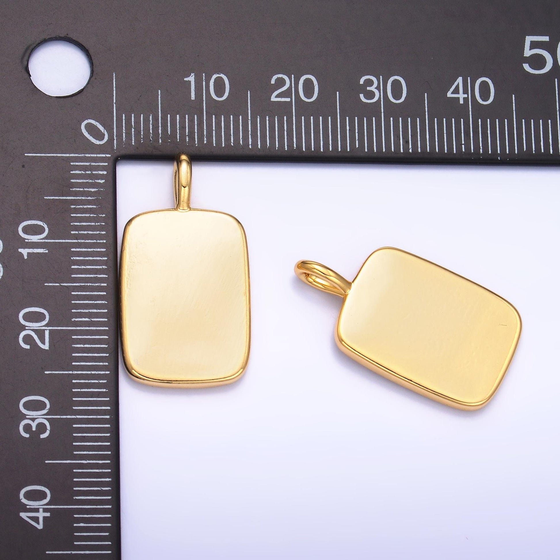 Gold Engravable Military Style Dog Tag Pendant for Personalize Front, Back or Both Blank Tag Jewelry Making Supply 26x14 mm AA-1547