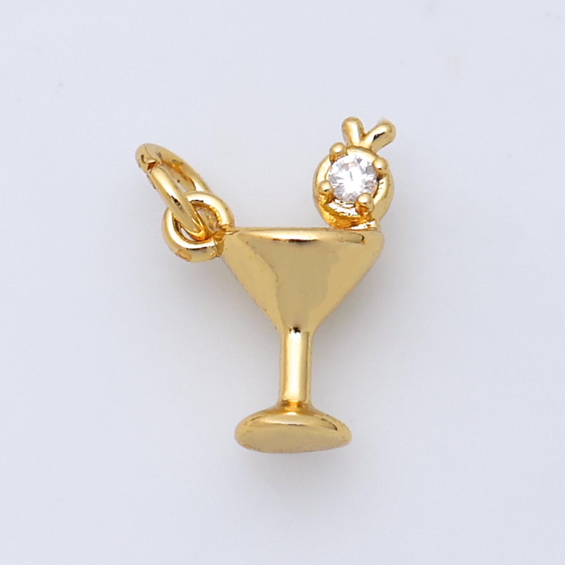 Mini Gold Filled cz martini charm with cz charm, cubic gold drink glass with micro pave pendant, silver bar wine charm pendant W-805