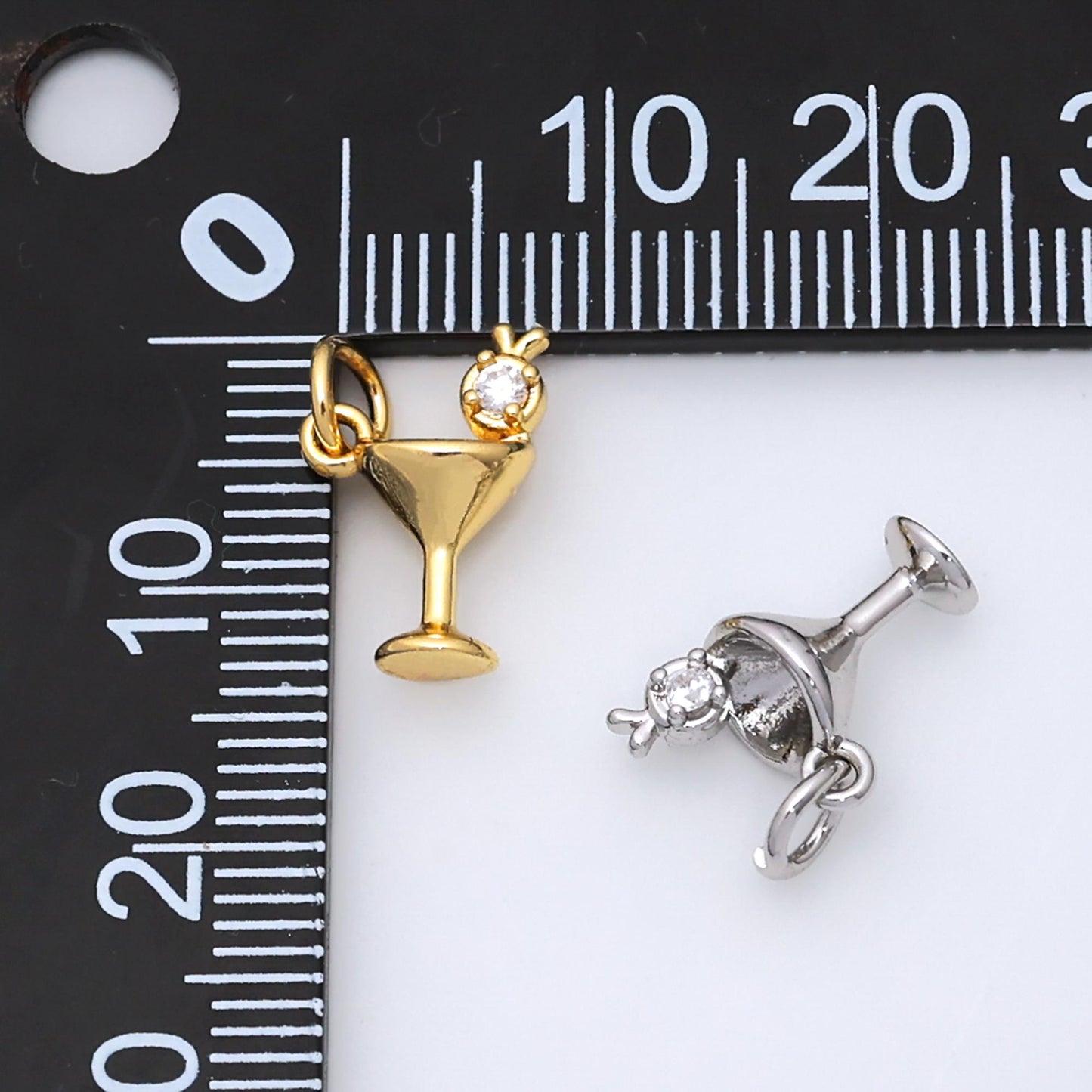 Mini Gold Filled cz martini charm with cz charm, cubic gold drink glass with micro pave pendant, silver bar wine charm pendant W-805